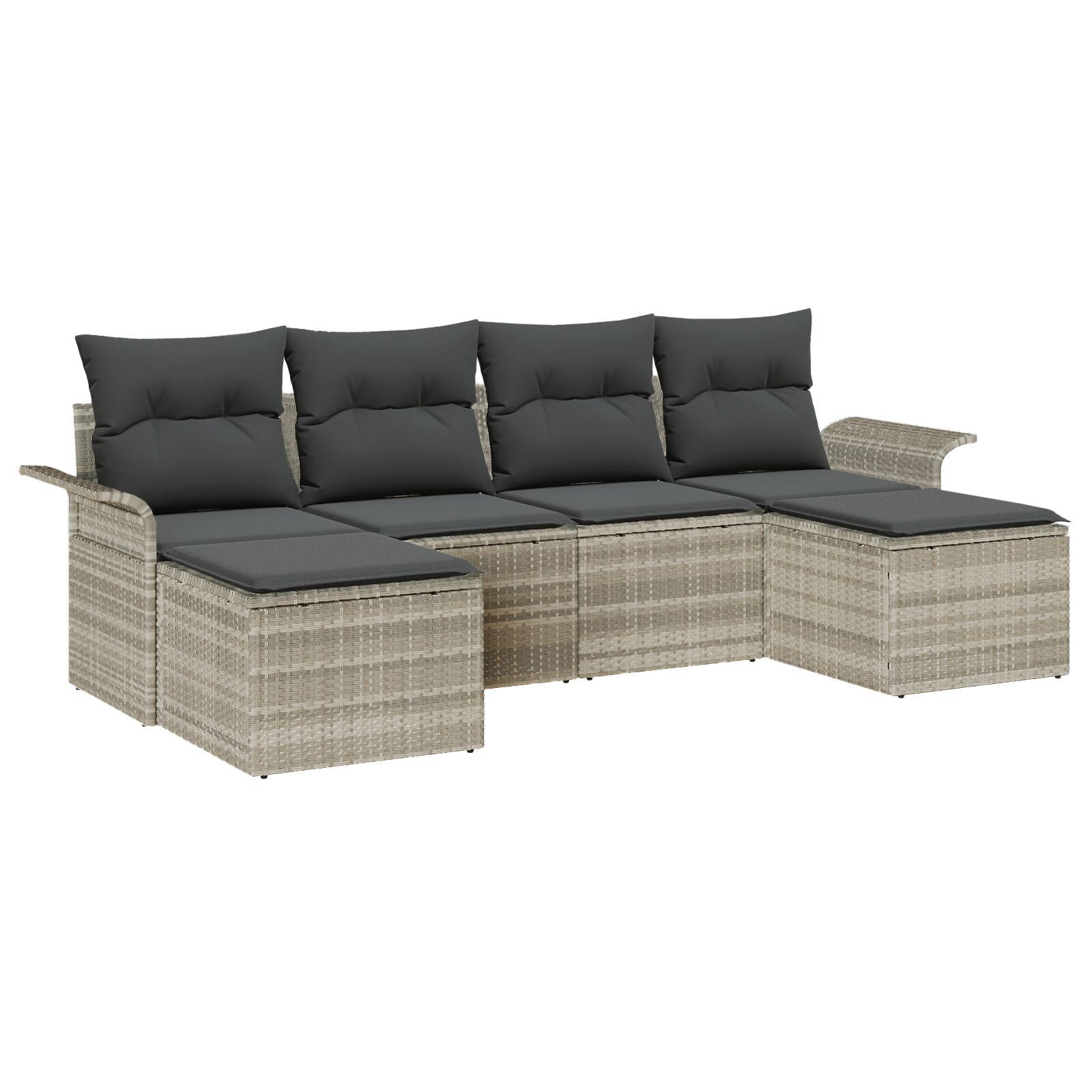 Havesofa Sæt med pude med opbevaring 6 stk Lysegrå Poly rattan