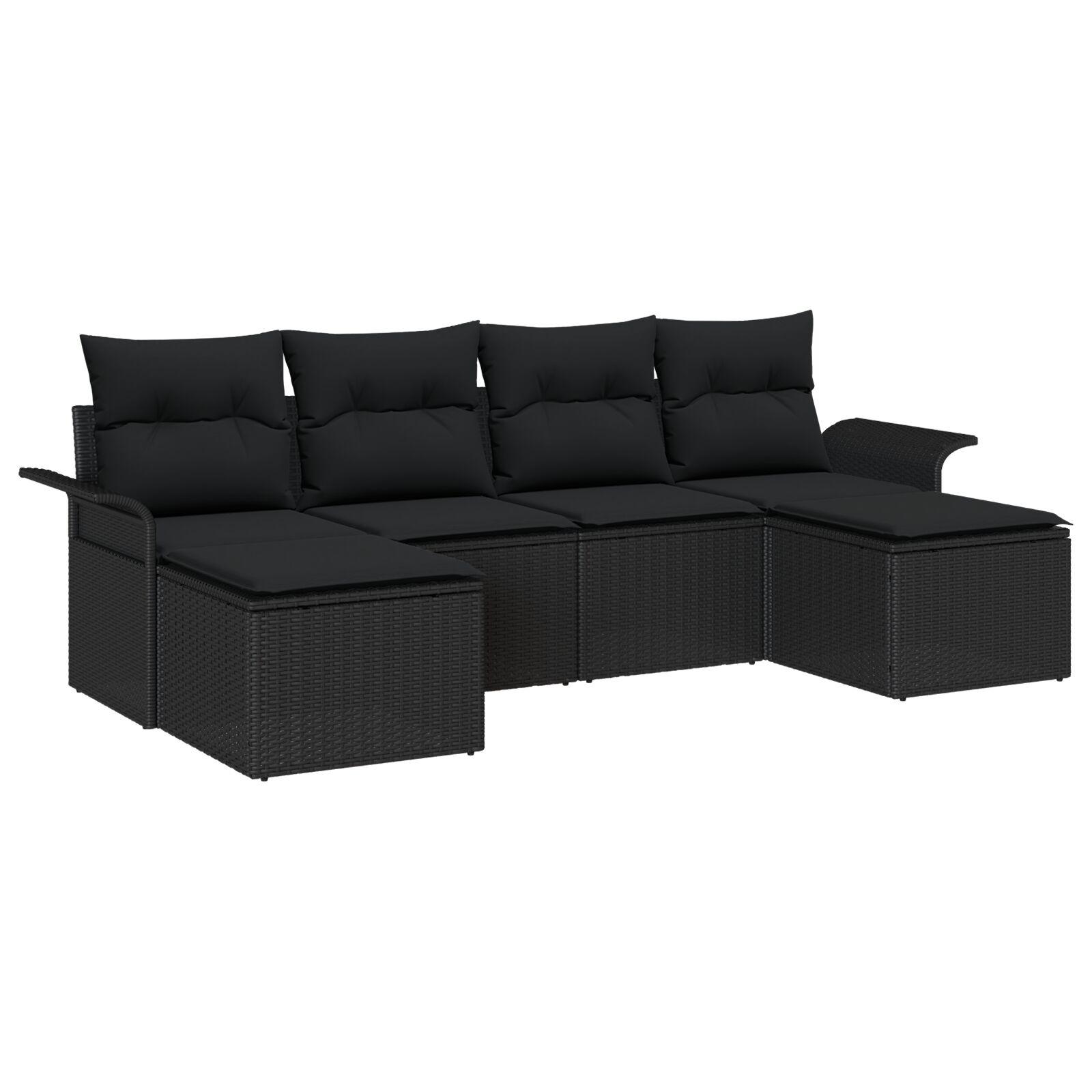 Havesofa Sæt med pude med opbevaring 6 stk Sort Poly rattan