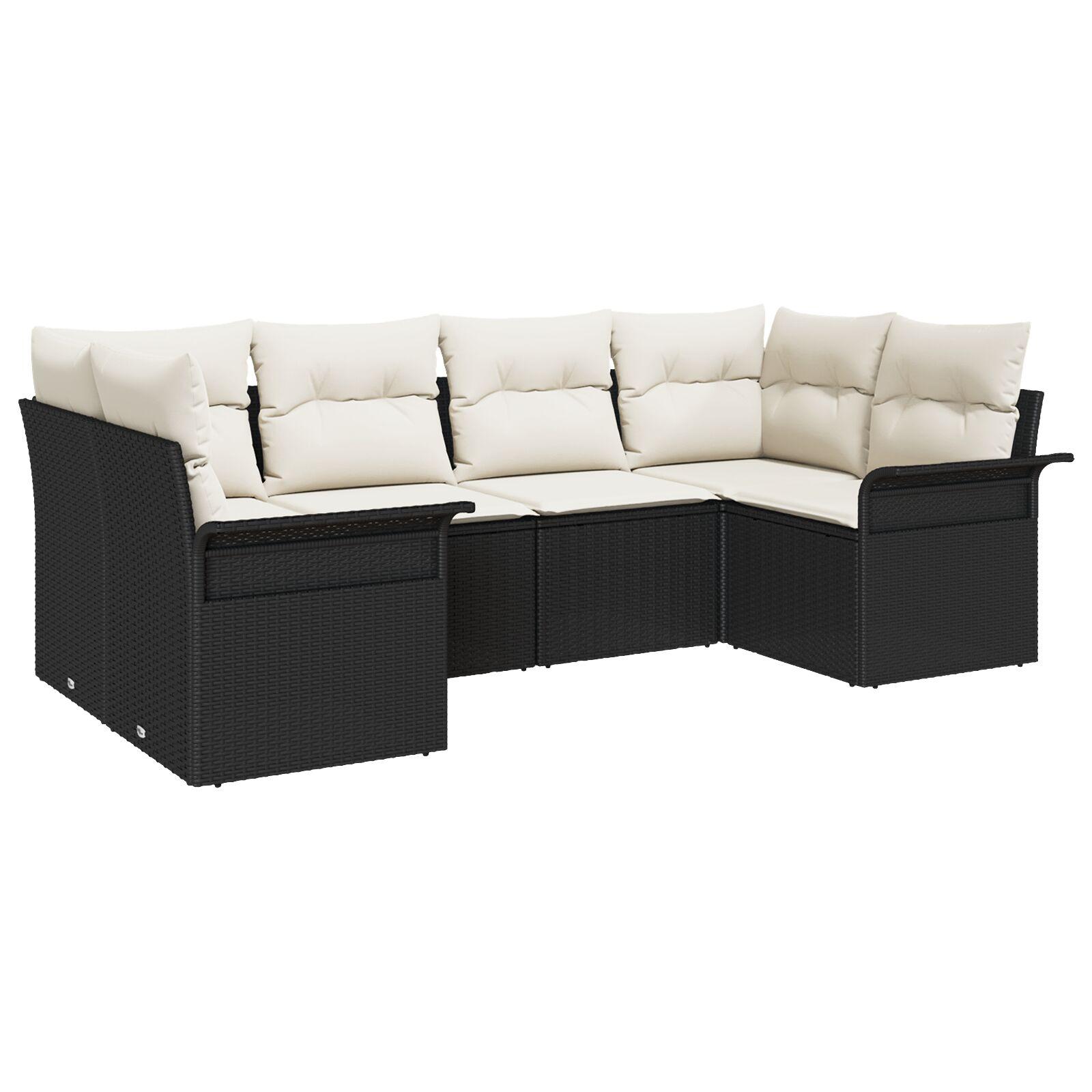 Havesofa Sæt med pude med opbevaring 6 stk Sort Poly rattan