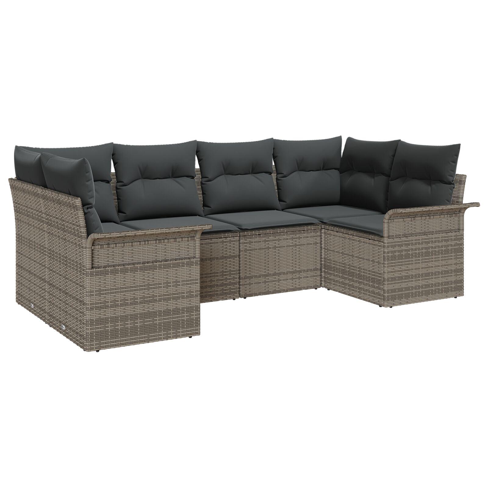 Havesofa Sæt med pude med opbevaring 6 stk Grå Poly rattan