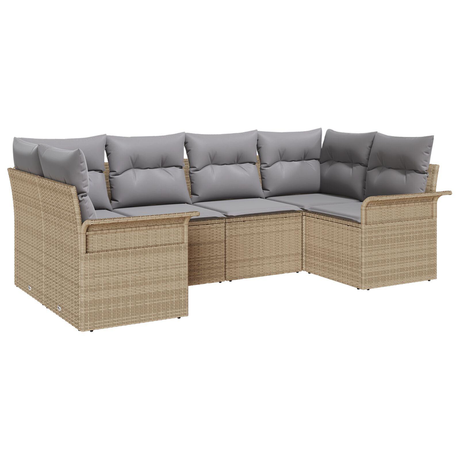 Havesofa Sæt med pude med opbevaring 6 stk Beige Poly rattan