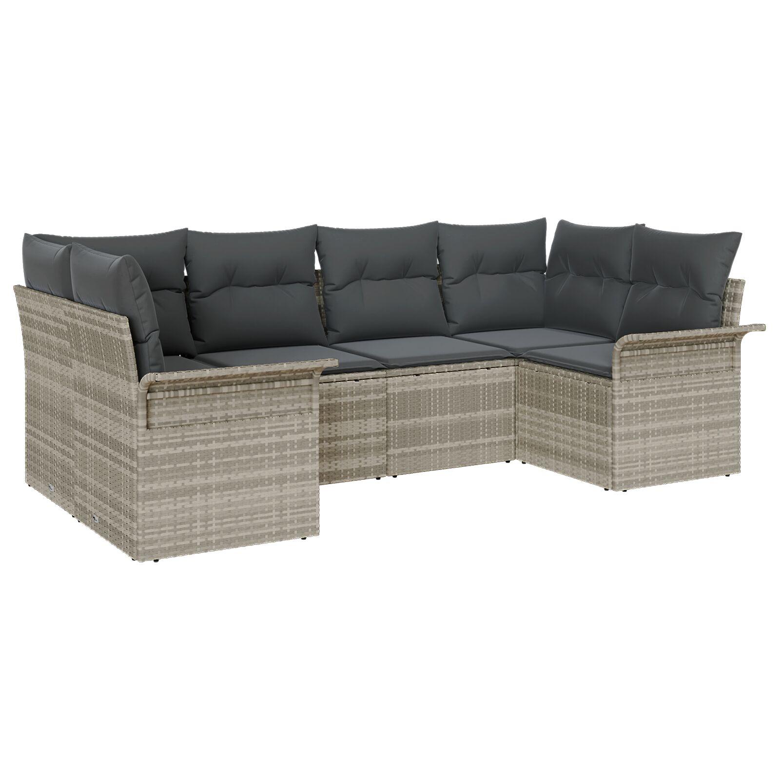 Havesofa Sæt med pude med opbevaring 6 stk Lysegrå Poly rattan