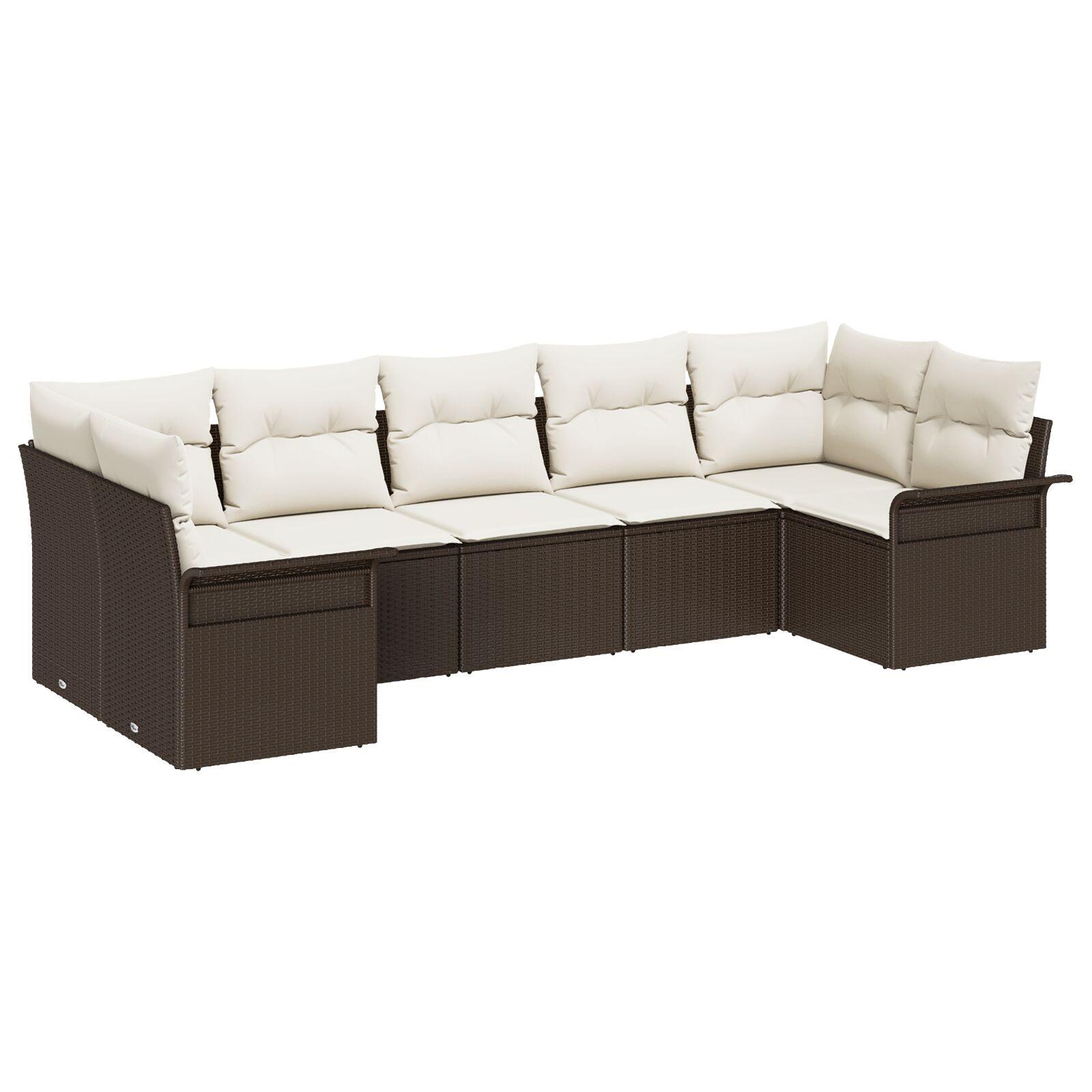 7 Stykke Have Sofa Sæt Med Hynder Brun Poly Rattan 2-sæders Have Sofa Med Opbevaring & Hynder Brun Poly Rattan