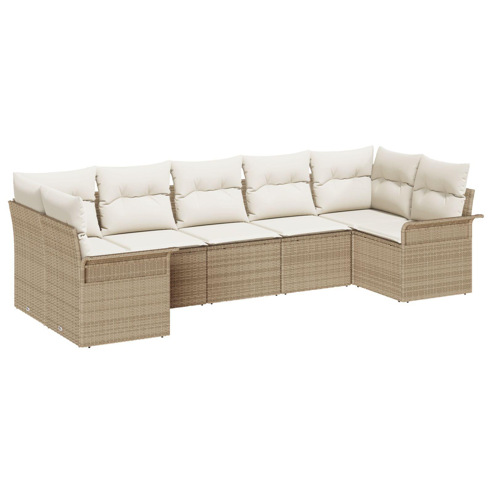 Havesofa Sæt Med Opbevaring 7 Dele Poly Rattan - Beige og hvid