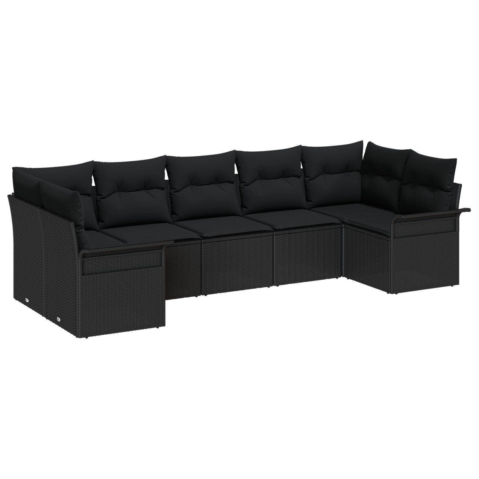 Havesofa Sæt med pude med opbevaring 7 stk Sort Poly rattan