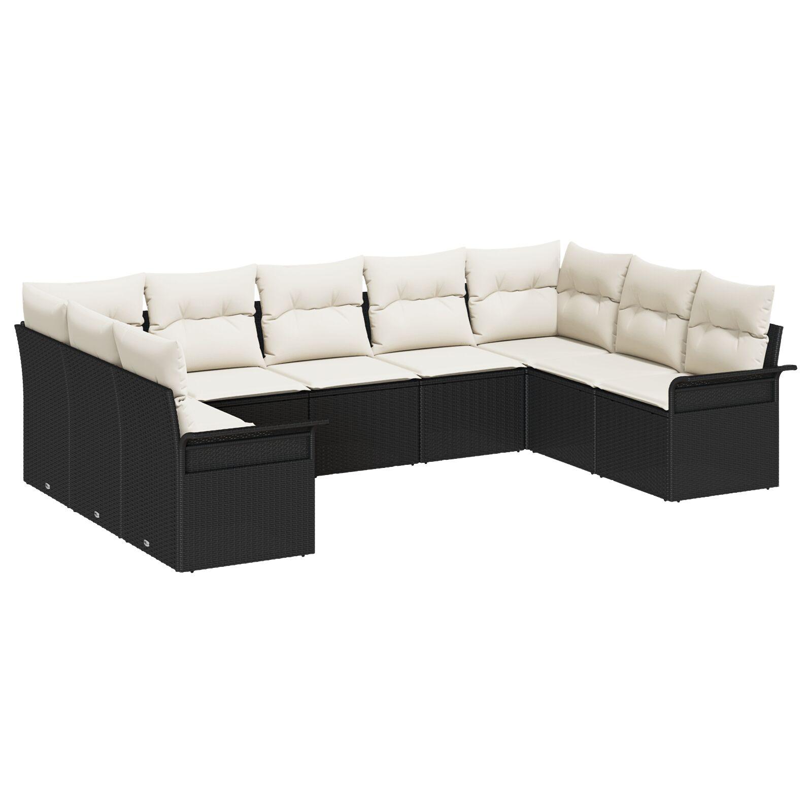 Havesofa Sæt med pude med opbevaring 9 stk Sort Poly rattan