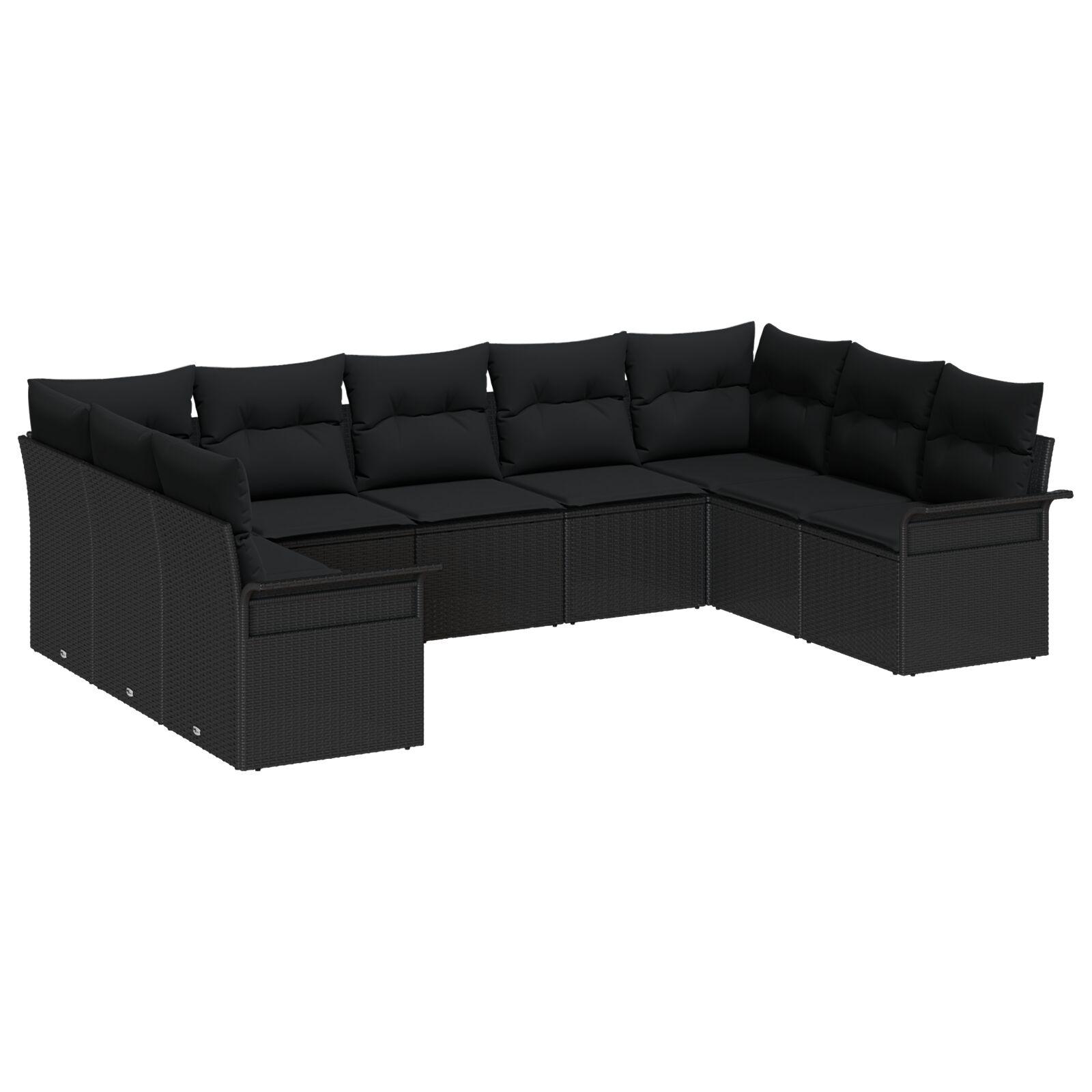 Havesofa Sæt med pude med opbevaring 9 stk Sort Poly rattan