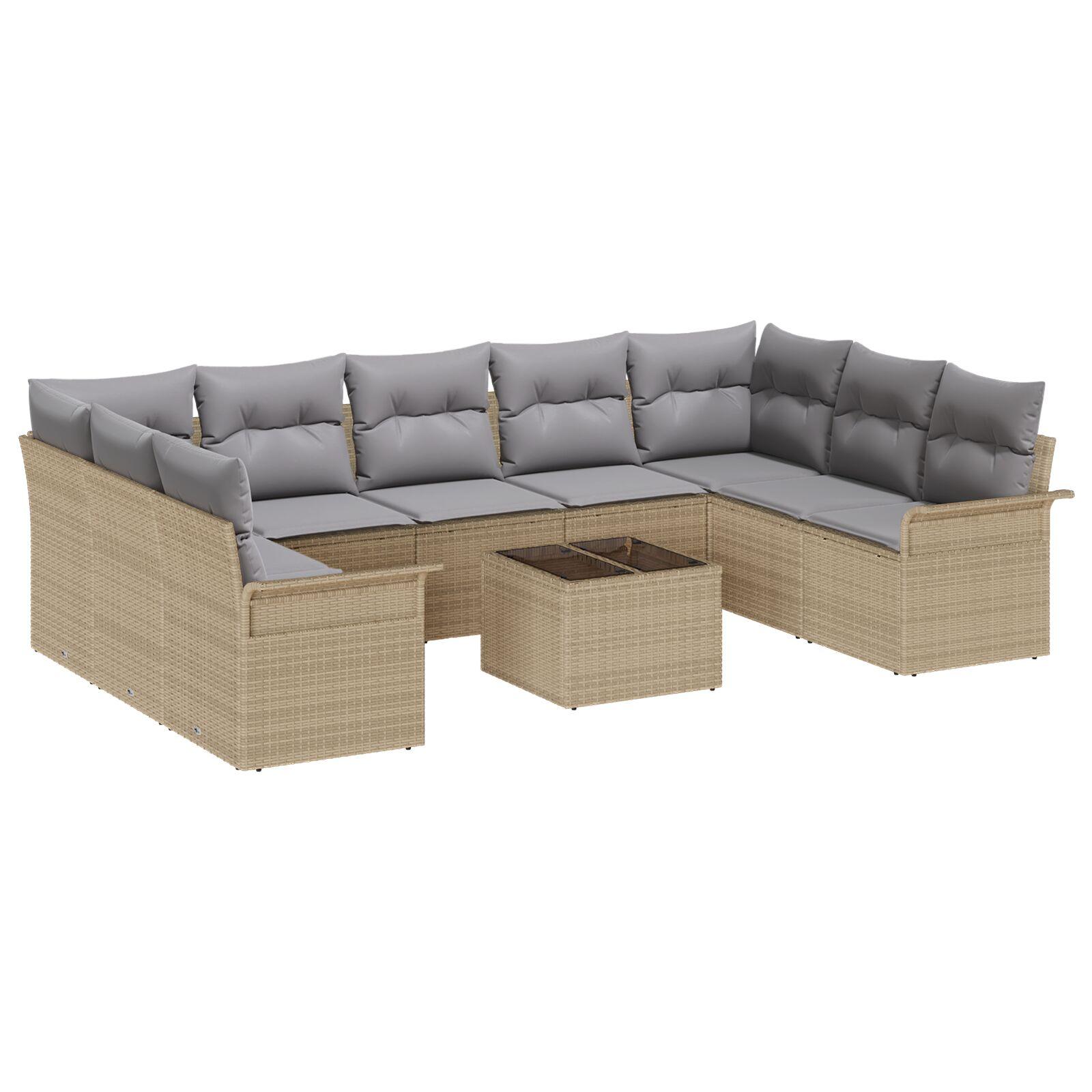Havesofa Sæt med pude med opbevaring 10 stk Sort Poly rattan