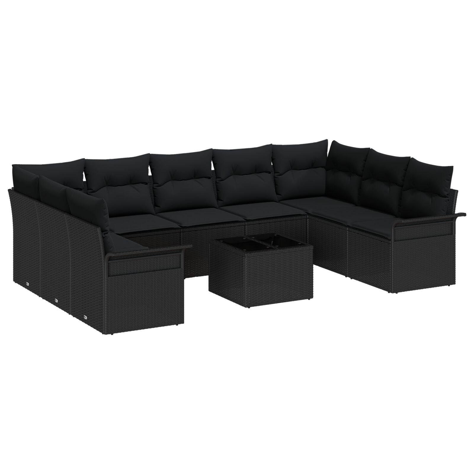 Havesofa Sæt med pude med opbevaring 10 stk Beige Poly rattan