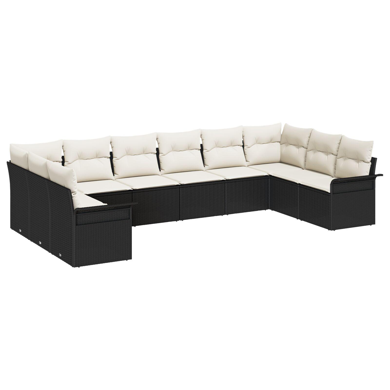 Havesofa Sæt med pude med opbevaring 10 stk Sort Poly rattan