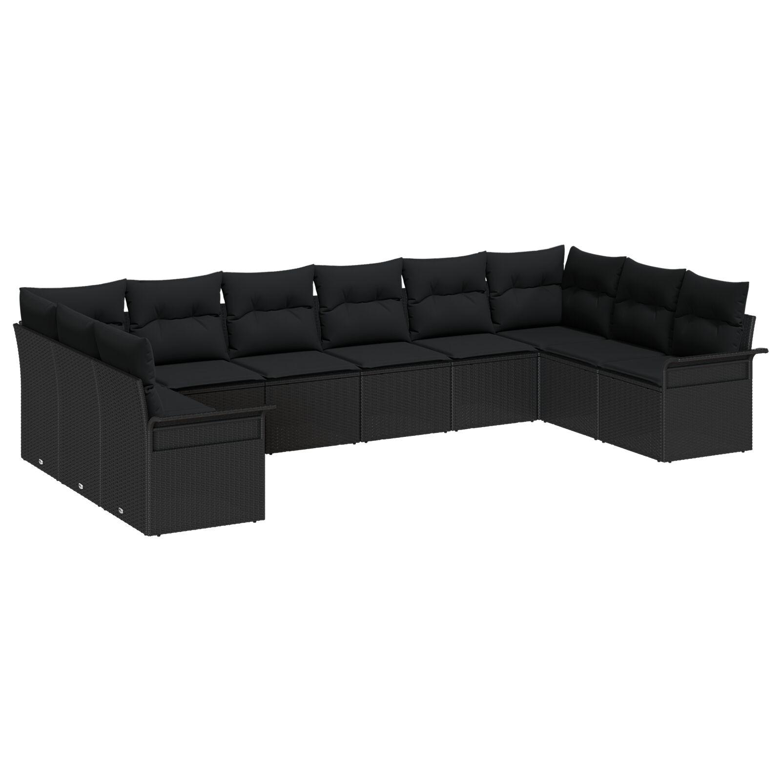 Havesofa Sæt med pude med opbevaring 10 stk Sort Poly rattan