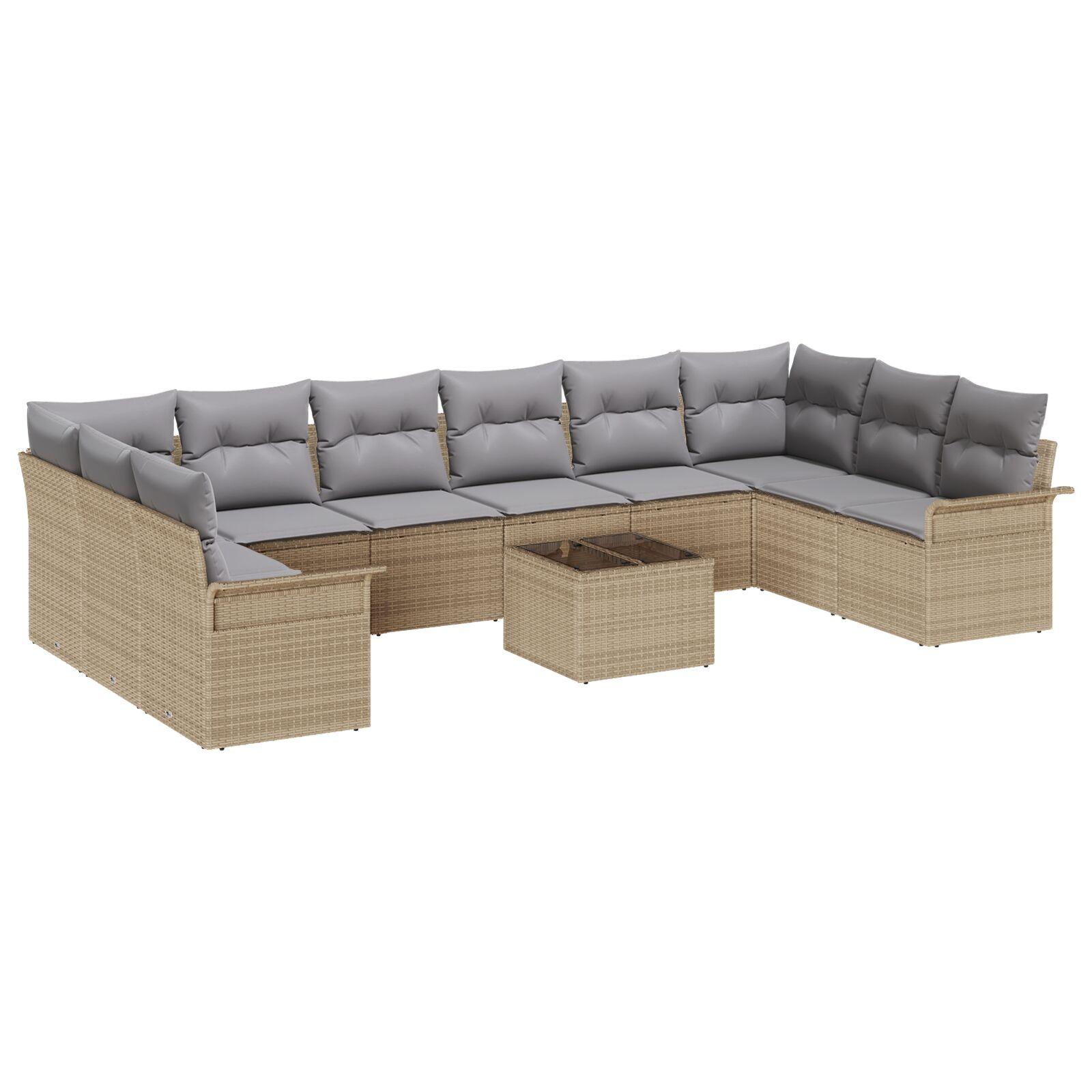 Havesofa Sæt med pude med opbevaring 11 stk Sort Poly rattan