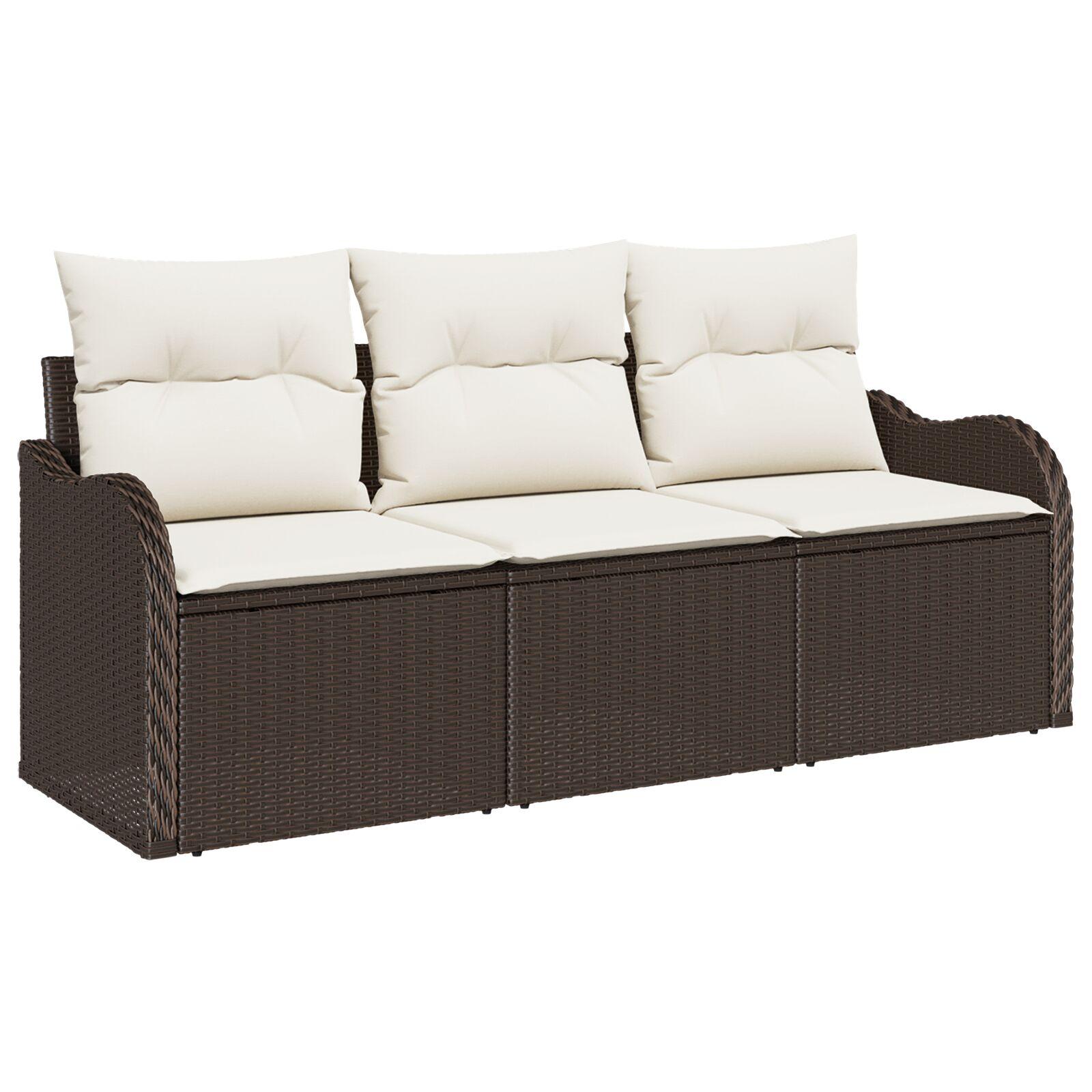 Havesofa Sæt Med Pude Med Opbevaring 3 Dele Poly Rattan - Brun og hvid