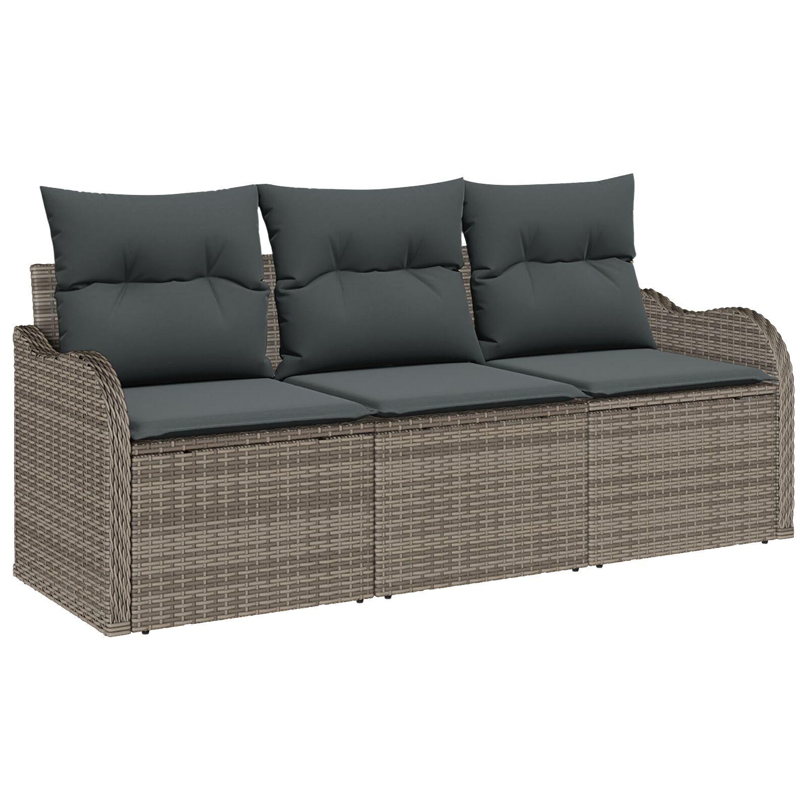 Havesofa Sæt Med Pude Med Opbevaring 3 Dele Poly Rattan - Grå