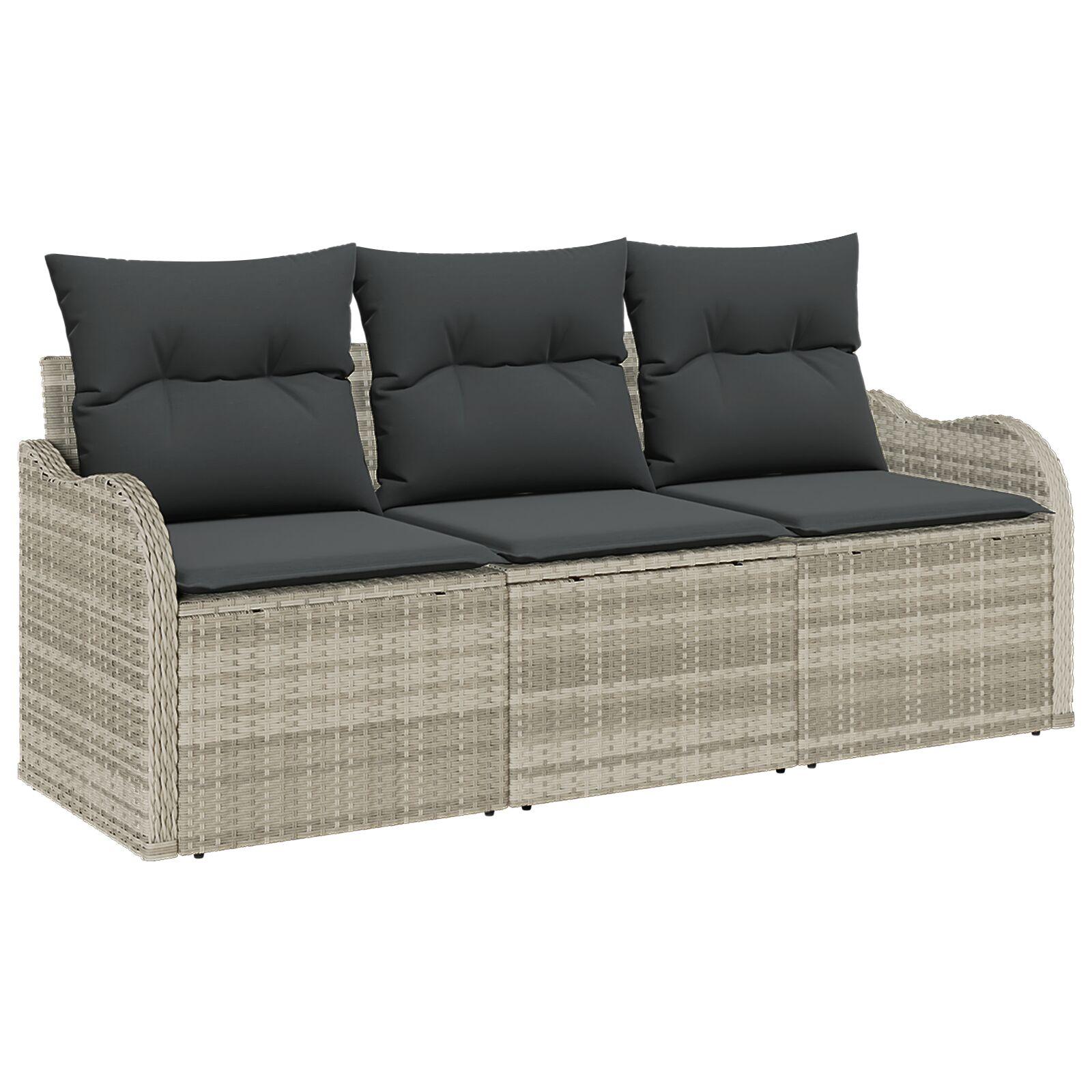 3 Stykker Havemøbel Sæt Med Puder Lysegrå Poly Rattan 2 Personers Havemøbel Sofa Med Opbevaring & Puder Lysegrå Poly Rattan
