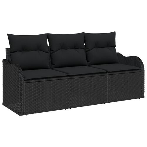 3 Personers Havesofa Sæt med Puder Sort Poly Rattan, 2-personers Havesofa med Opbevaring & Puder Sort Poly Rattan