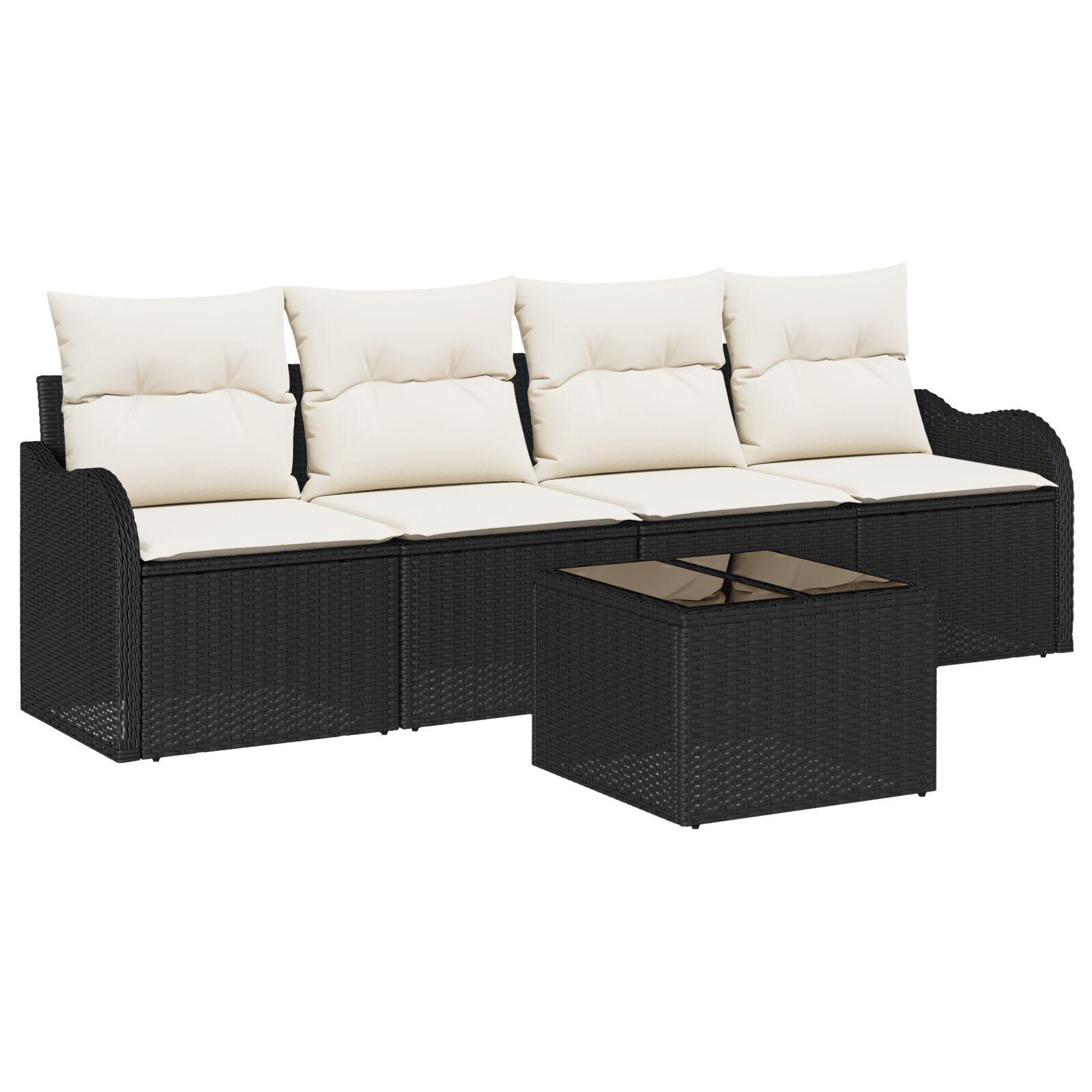 Havesofa Sæt med pude 5 stk Sort og Cream 55 x 55 x 37 cm