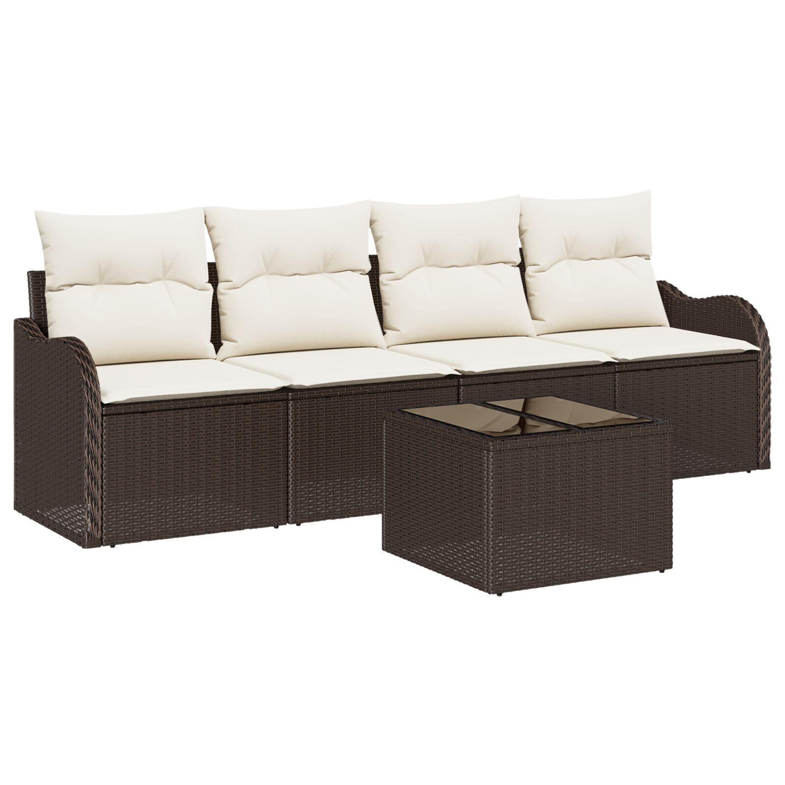 Havesofa Sæt 5 stk Brun og Creme Polyrattan og stål og glas
