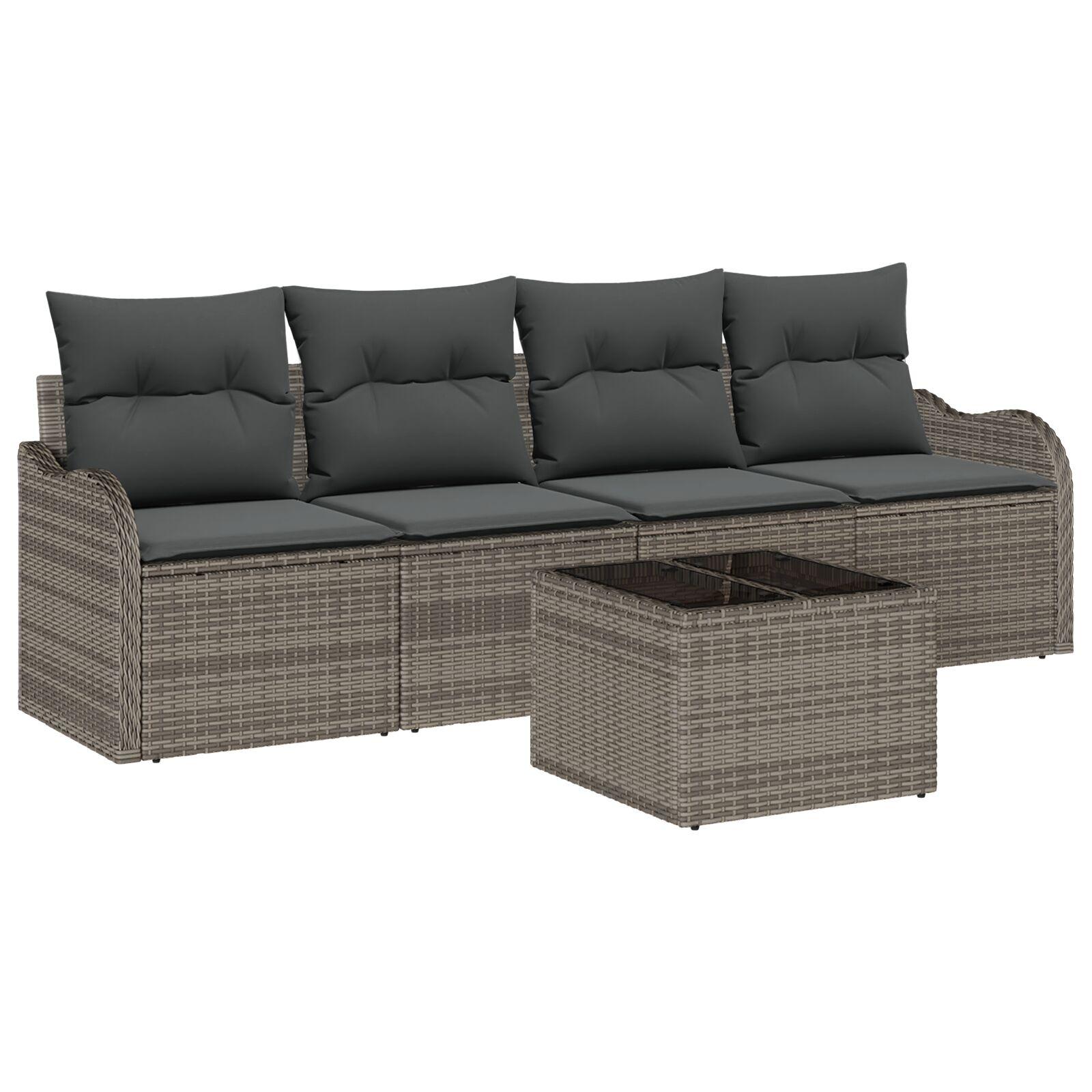 Havesofa Sæt med pude 5 stk Grå Polyrattan og stål og glas