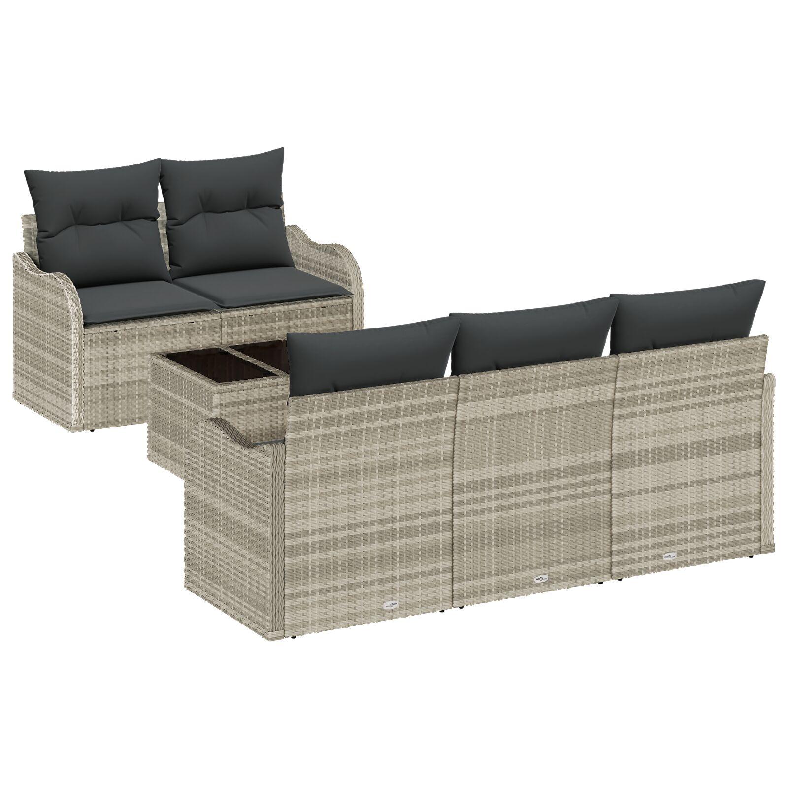 Havesofa Sæt med pude 6 stk Lysegrå og mørkegrå 55 x 55 x 37 cm