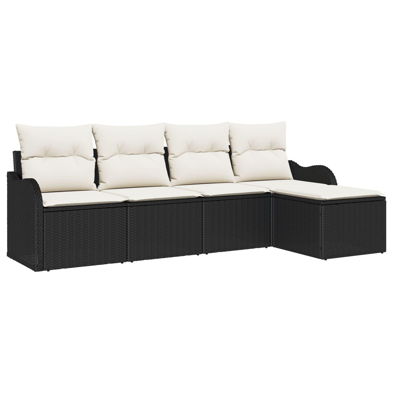 Havesofa Sæt med pude med opbevaring 5 stk Sort Poly rattan
