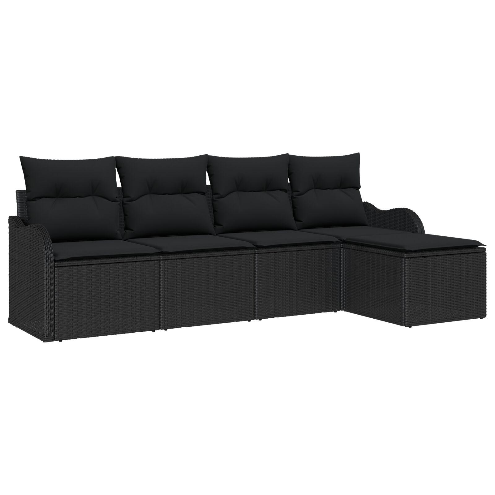 Havesofa Sæt med pude med opbevaring 5 stk Sort Poly rattan