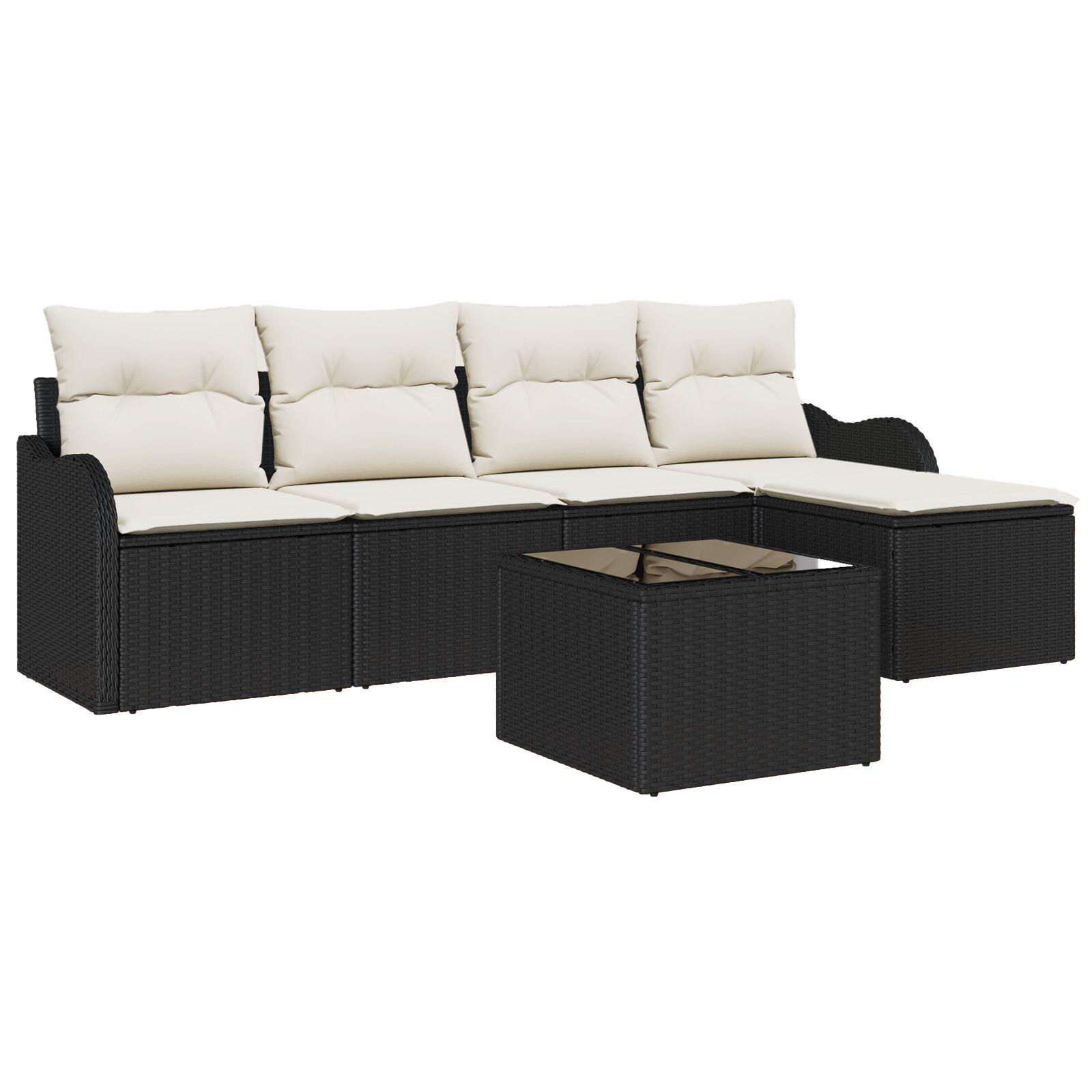 Havesofa Sæt med pude med opbevaring 6 stk Brun Poly rattan
