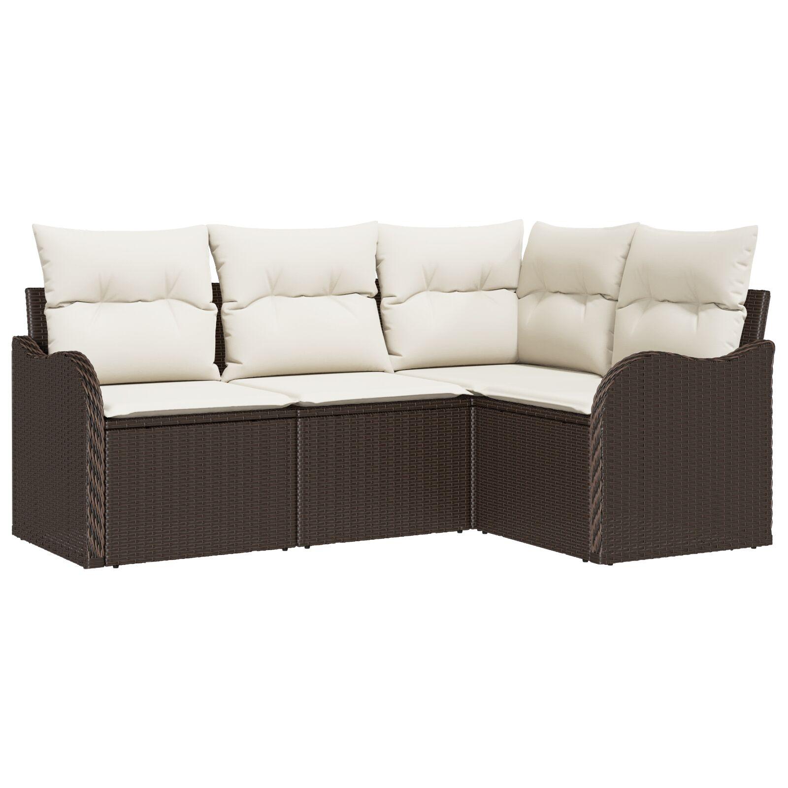 Havesofa Sæt med pude med opbevaring 4 stk Brun Poly rattan