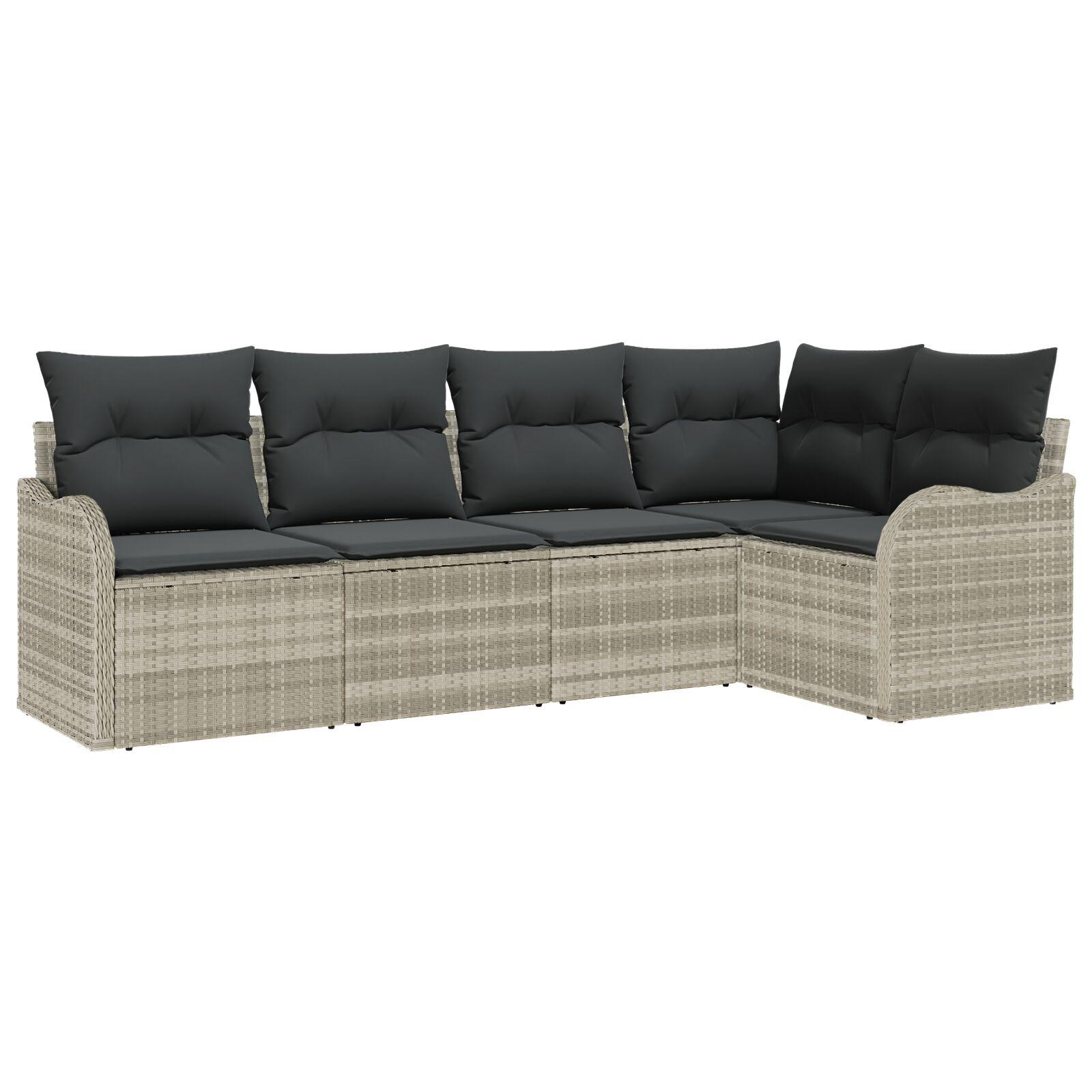 Havesofa Sæt med pude med opbevaring 5 stk Lysegrå Poly rattan