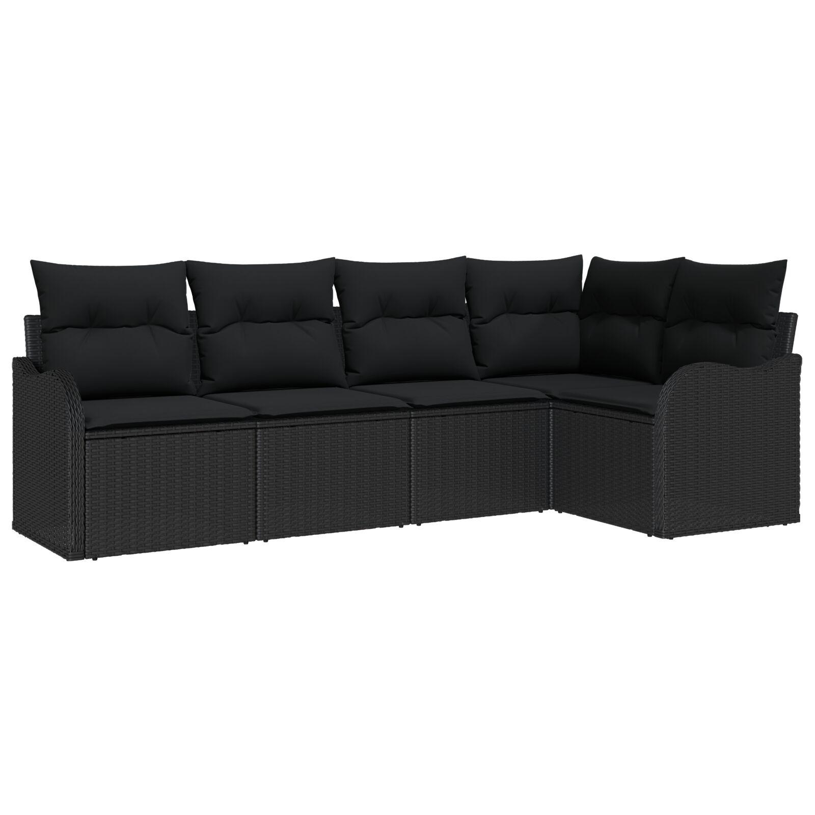 Havesofa Sæt med pude med opbevaring 5 stk Sort Poly rattan