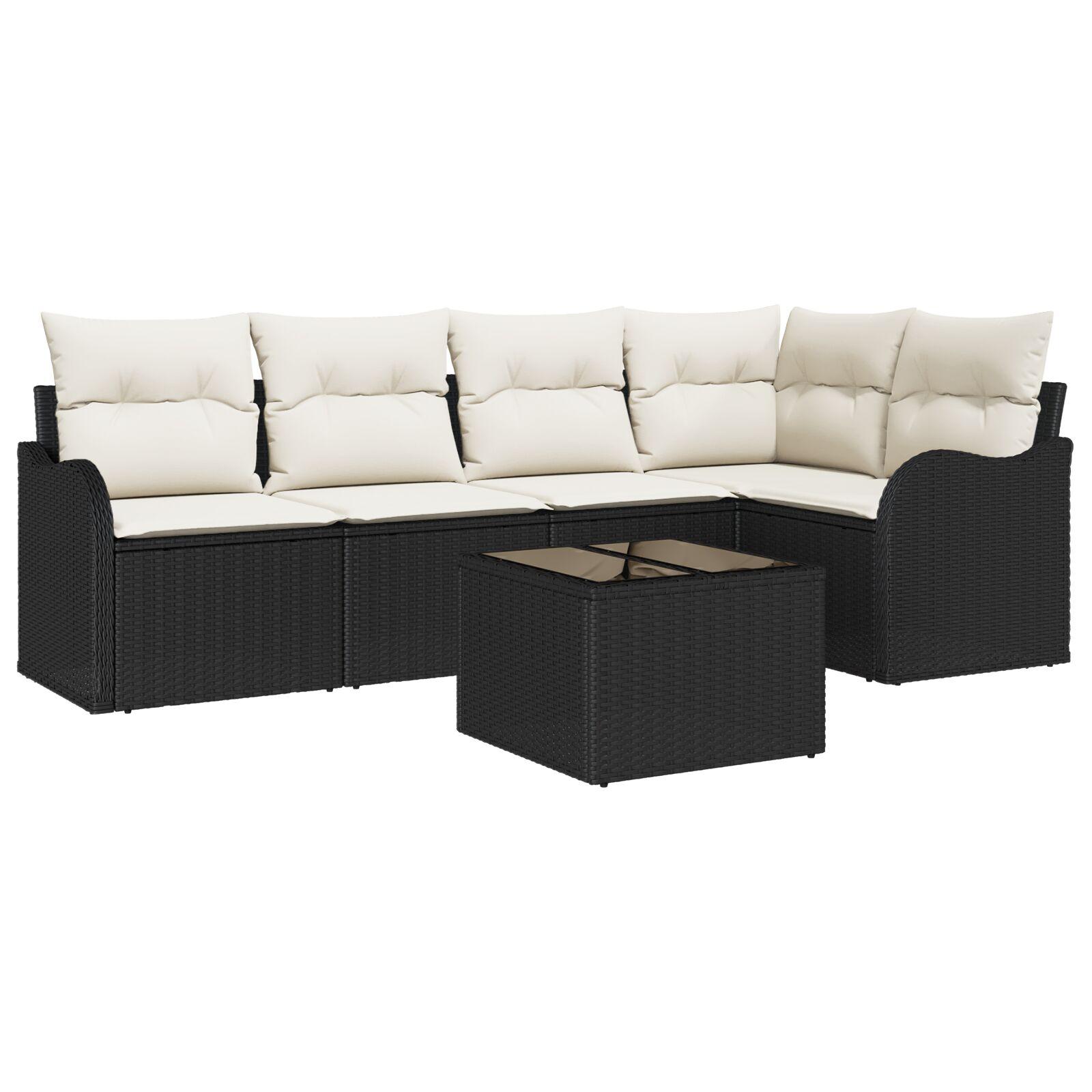 Havesofa Sæt med pude med opbevaring 6 stk Brun Poly rattan