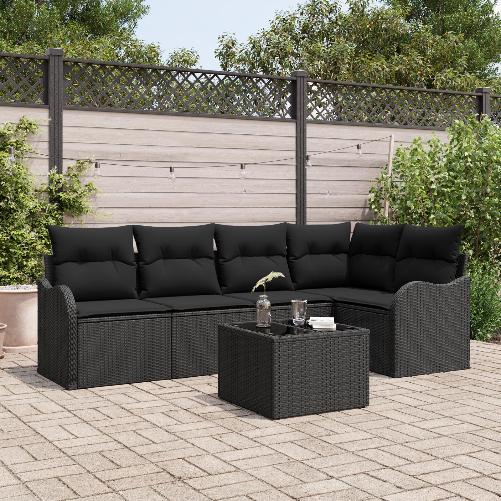Havesofa Sæt med pude med opbevaring 6 stk Beige Poly rattan