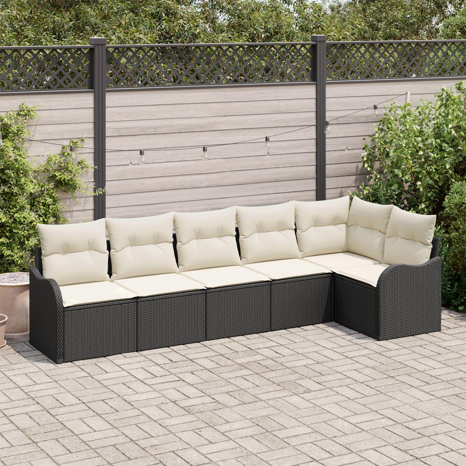 Havesofa Sæt Med Opbevaring 6 Dele Polyrattan - Sort og hvid