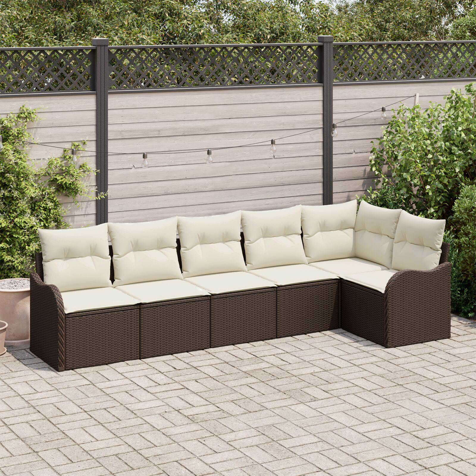 Havesofa Sæt Med Opbevaring 6 Dele Polyrattan - Brun og hvid