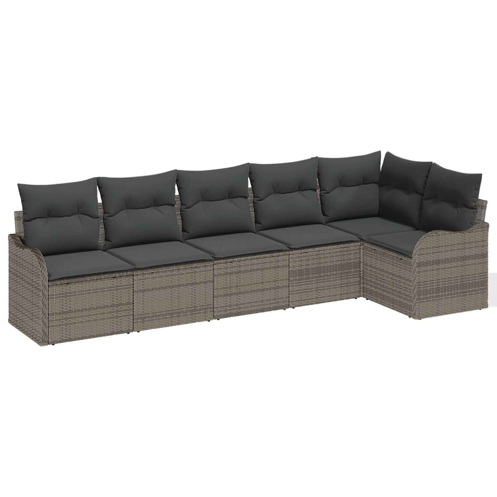 Havesofa Sæt med pude med opbevaring 6 stk Grå Poly rattan