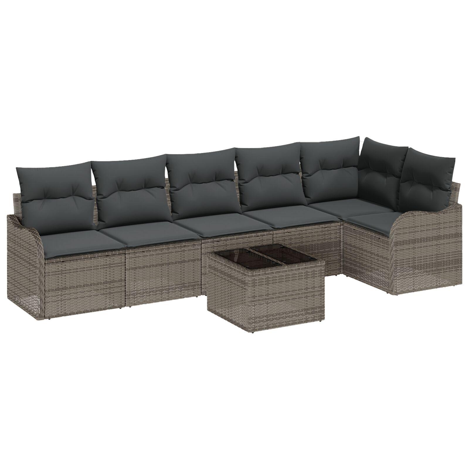 Havesofa Sæt med pude med opbevaring 7 stk Sort Poly rattan