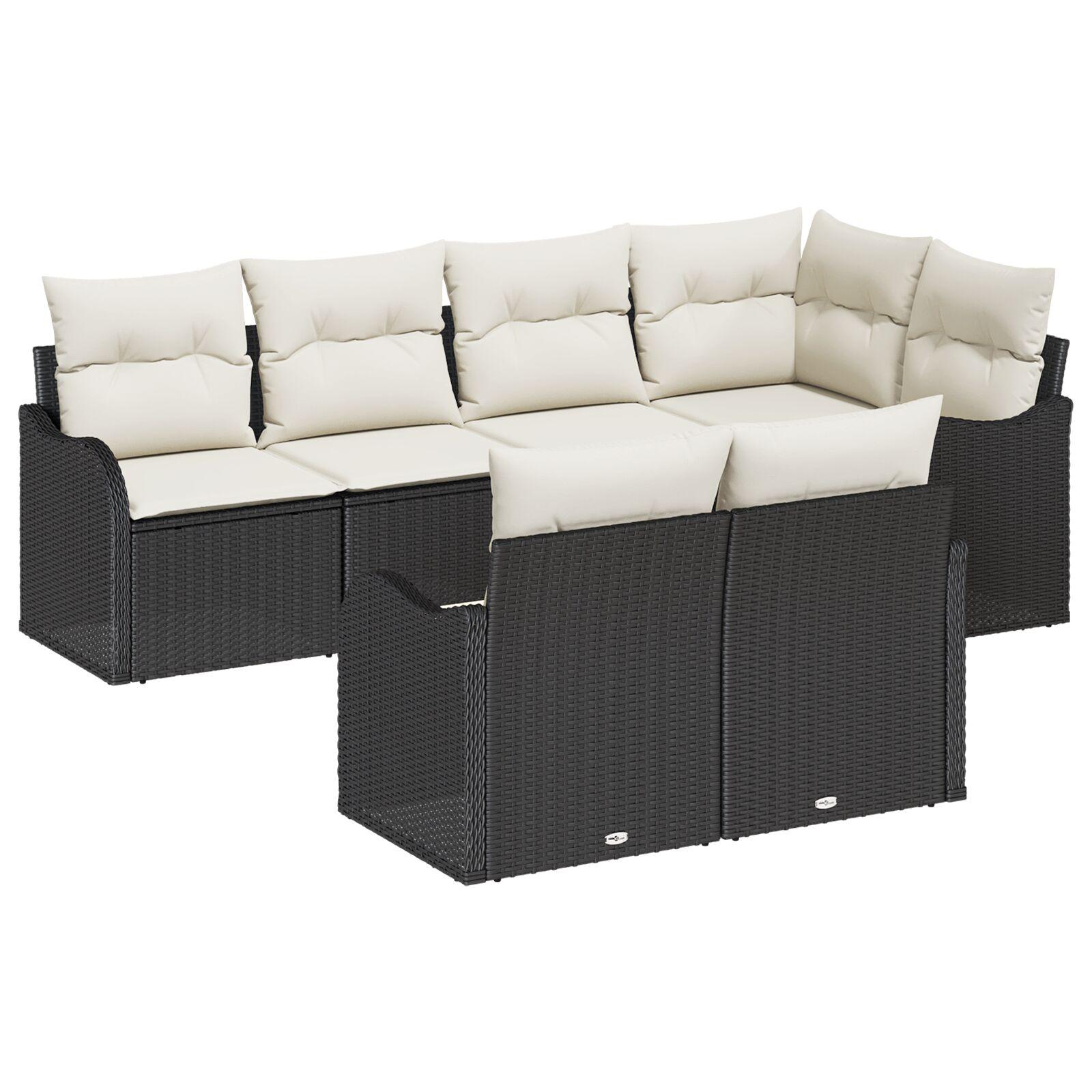 Havesofa Sæt med pude med opbevaring 7 stk Sort Poly rattan