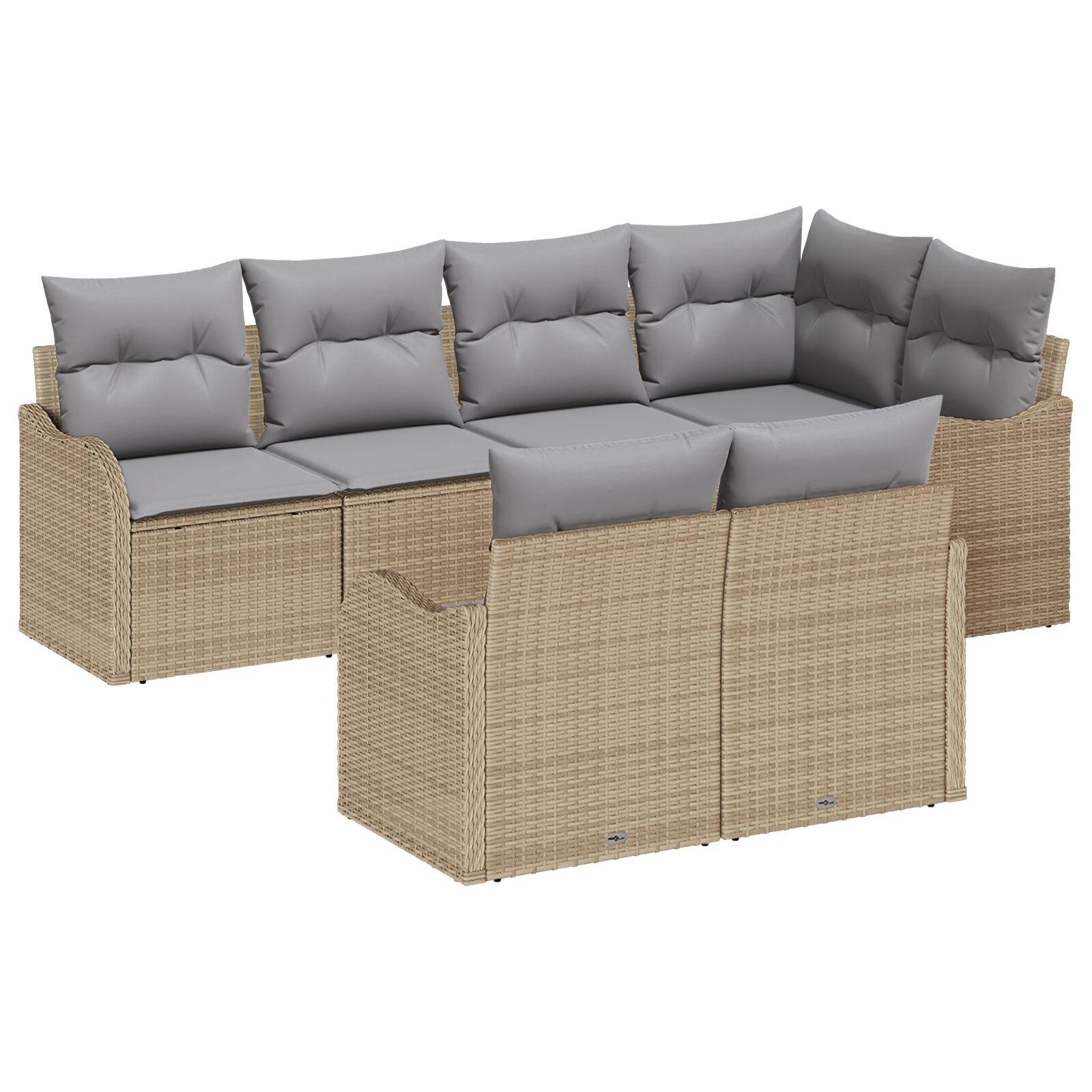 Havesofa Sæt med pude med opbevaring 7 stk Beige Poly rattan