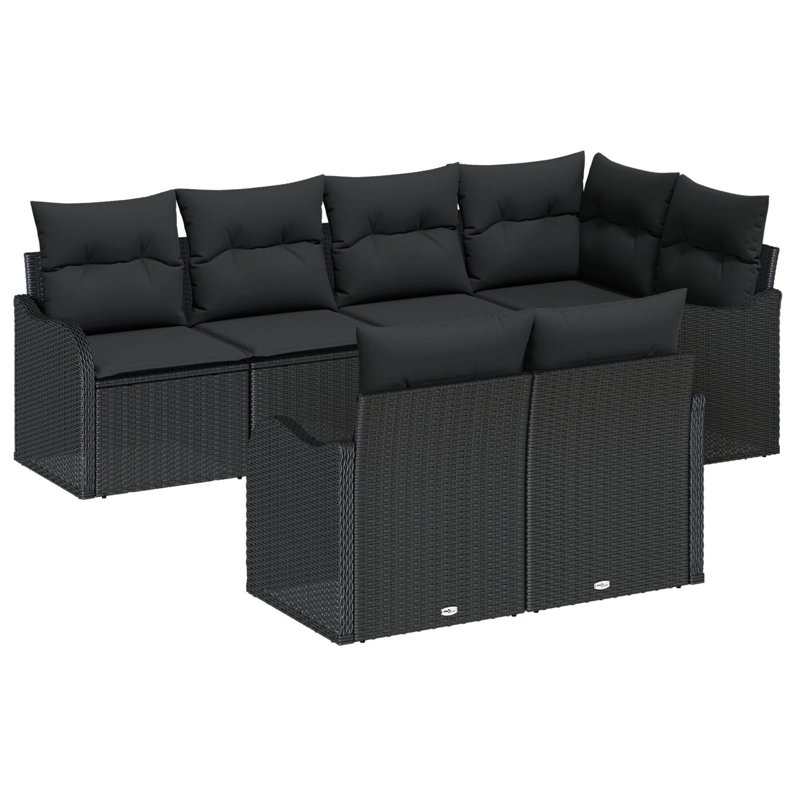 Havesofa Sæt med pude med opbevaring 7 stk Sort Poly rattan