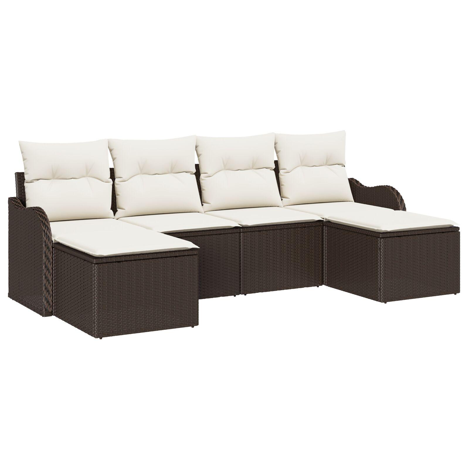 Havesofa Sæt med pude 6 stk Brun og hvid Poly rattan
