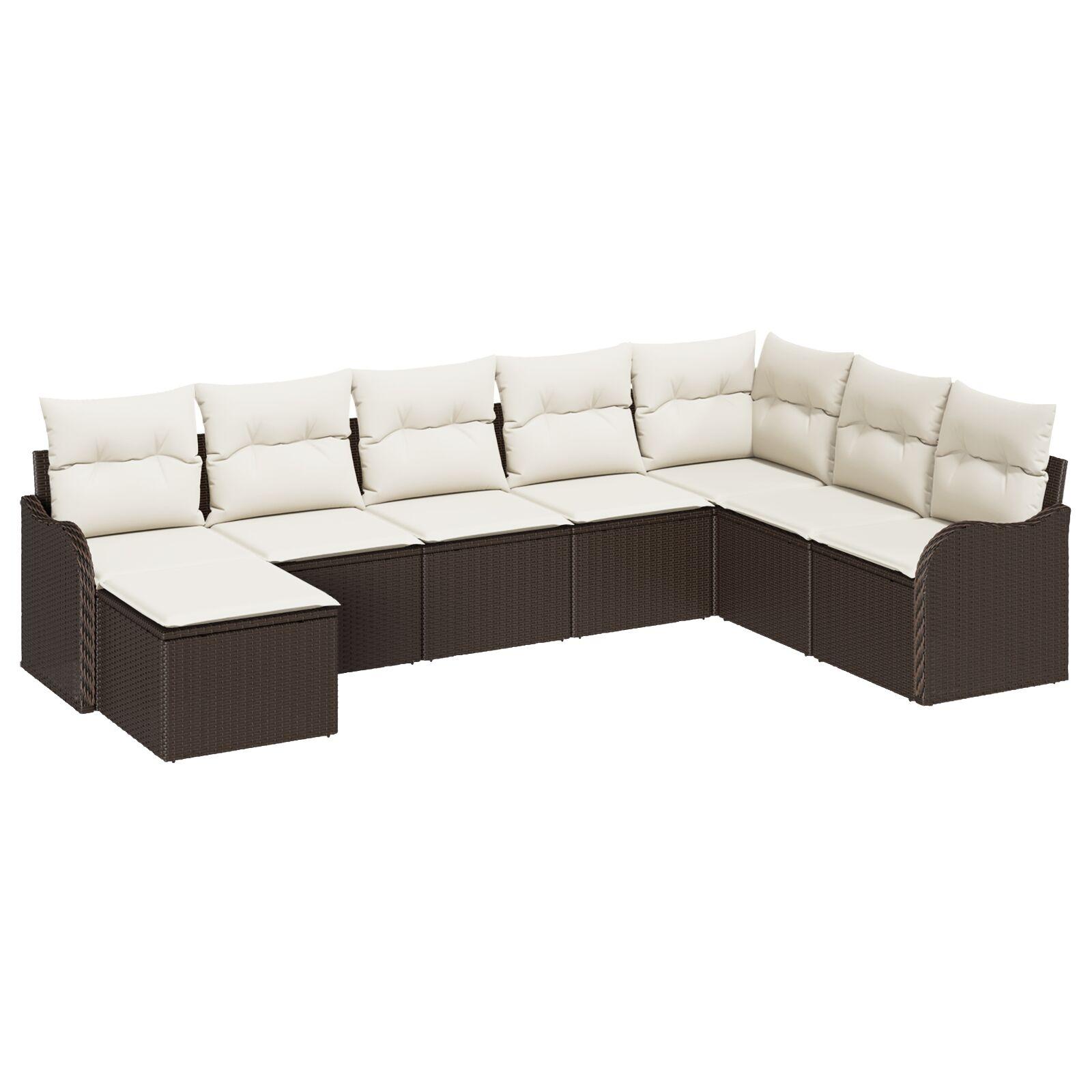 Havesofa Sæt med pude 8 stk Brun og hvid Poly rattan