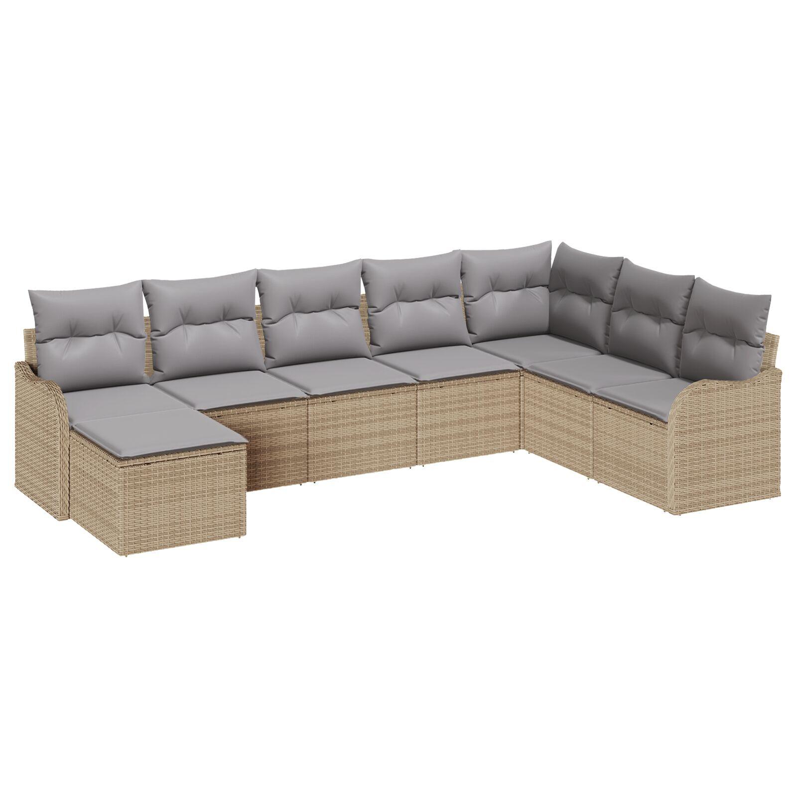 Havesofa sæt i polyrattan - 8-personers, beige/lysegrå, modulopbygget