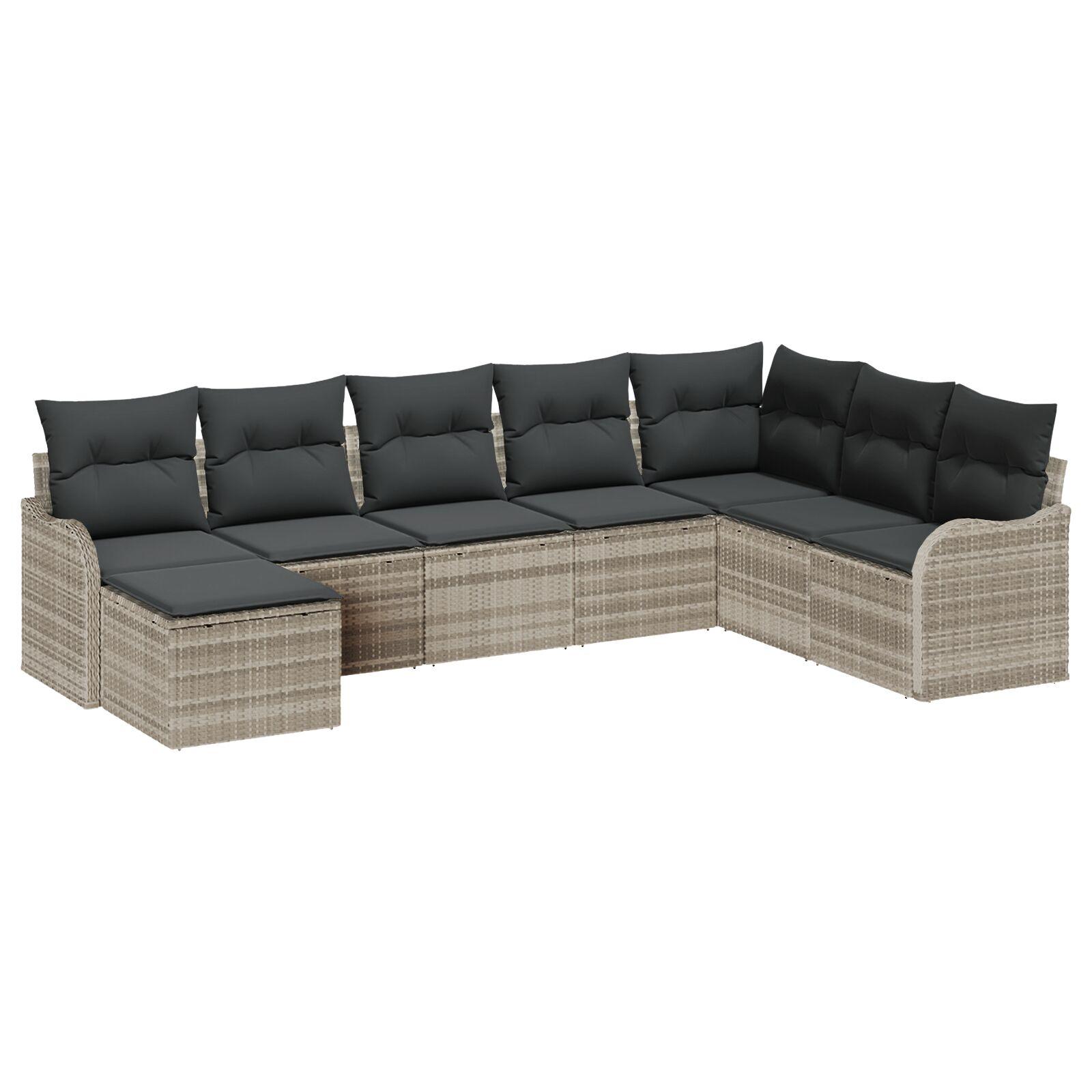 Modulært havesofa-sæt i lysegrå polyrattan - 8 pladser med puder