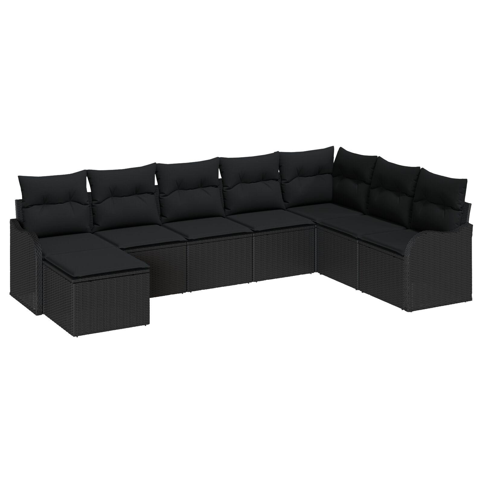 Modulært havesofa-sæt med puder, 8 personer - sort polyrattan