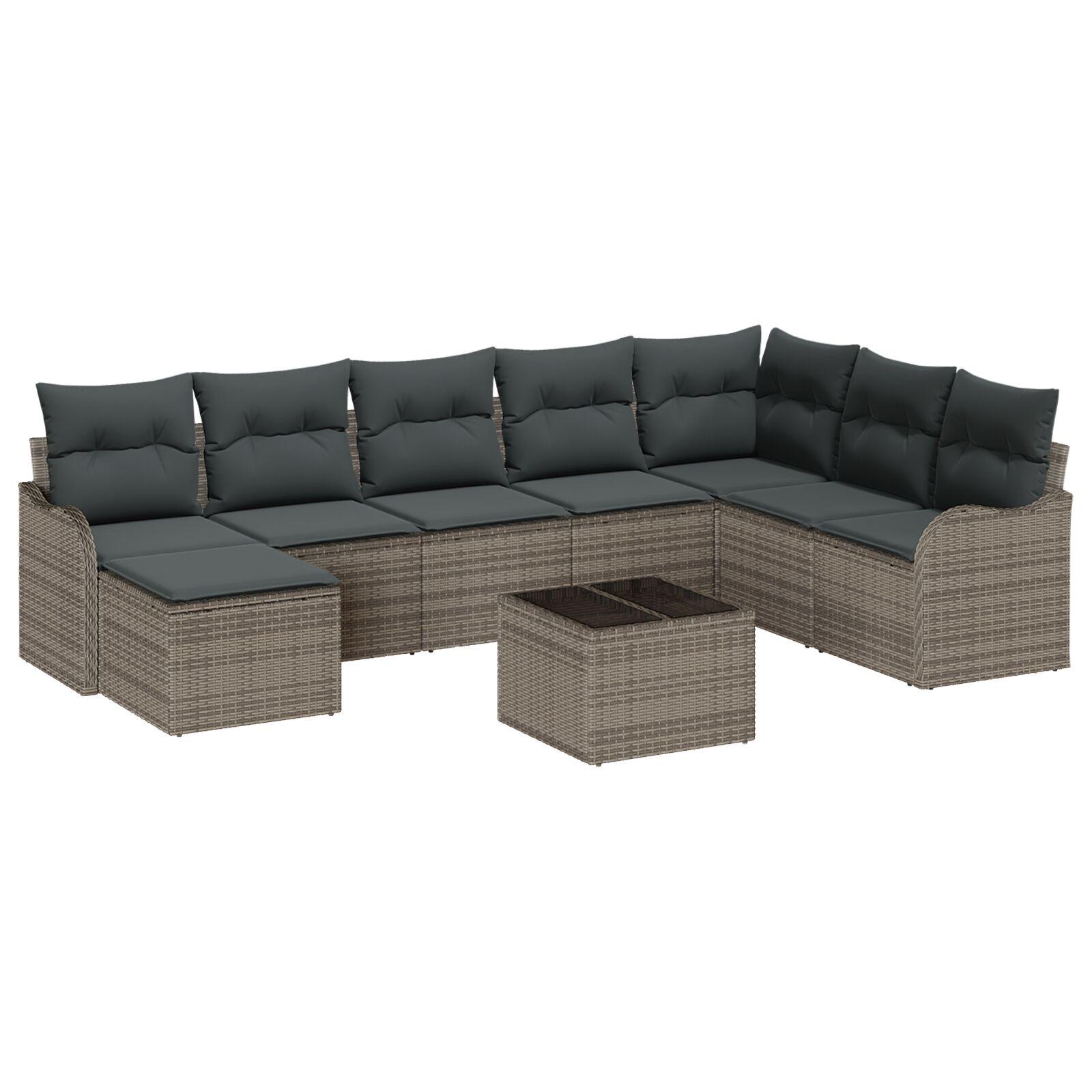 Havesofa Sæt Med Pude 9 Dele Poly Rattan - Grå