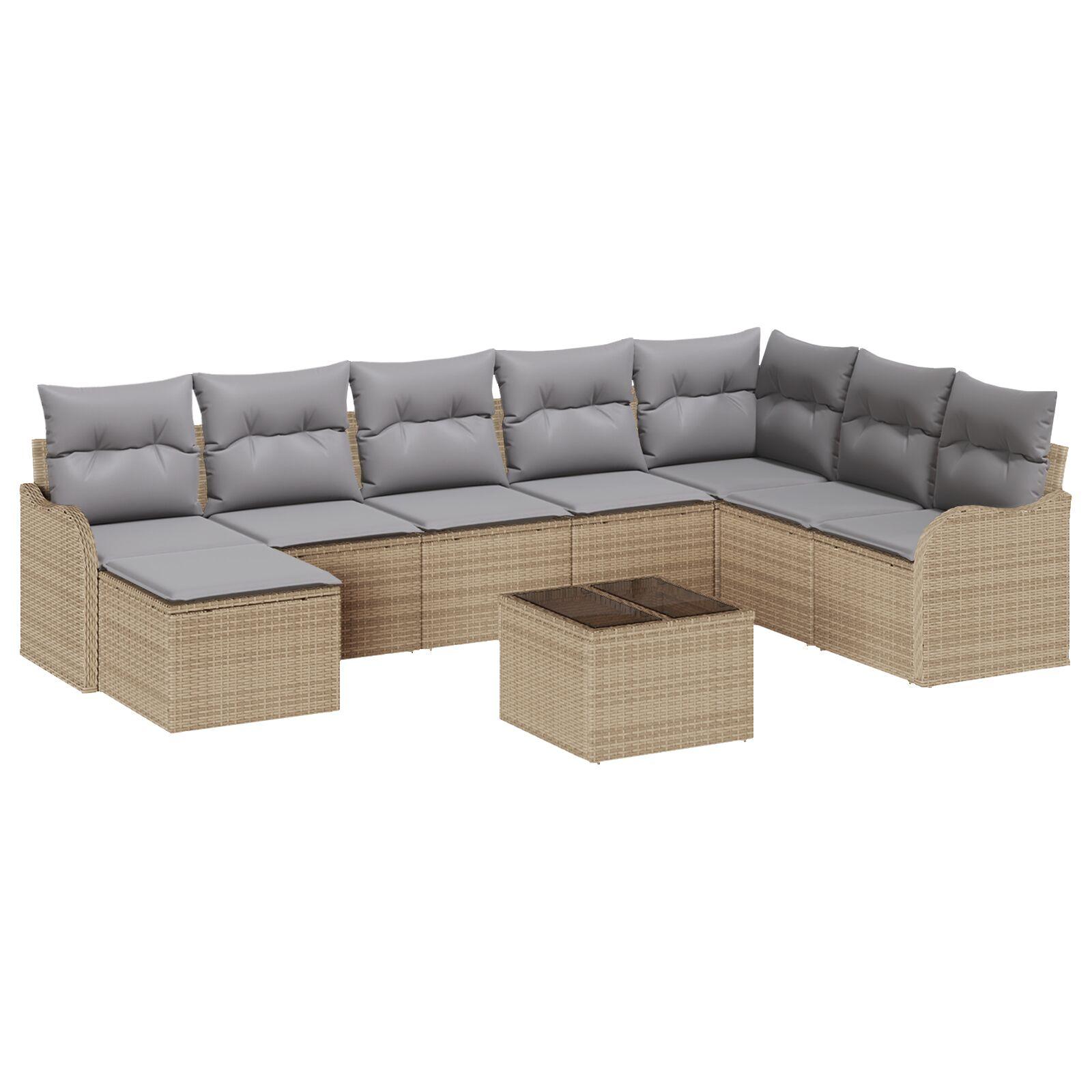 Modulært havesofa-sæt i polyrattan, 9 dele - beige/lysegrå