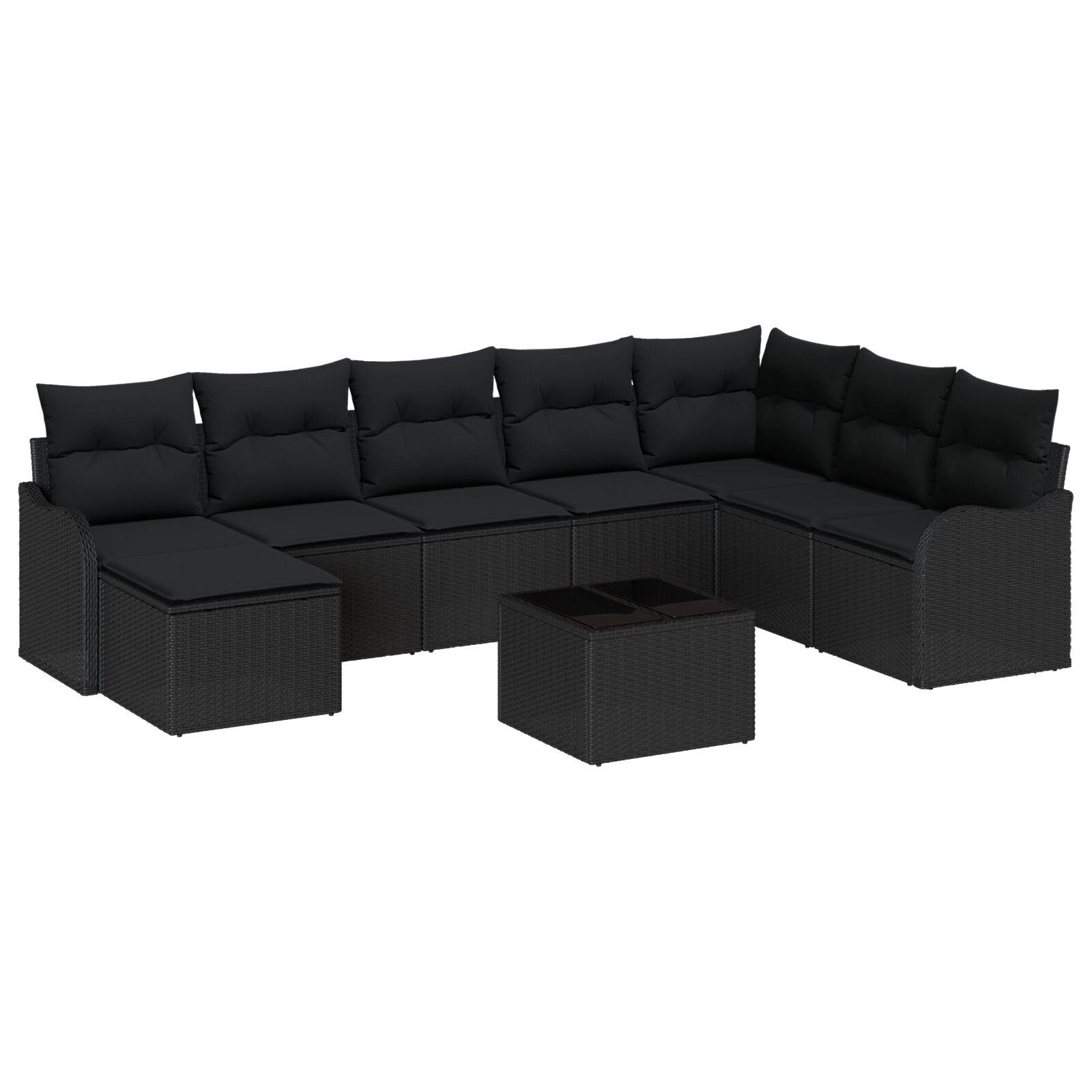 Havesofa Sæt Med Pude 9 Dele Poly Rattan - Sort