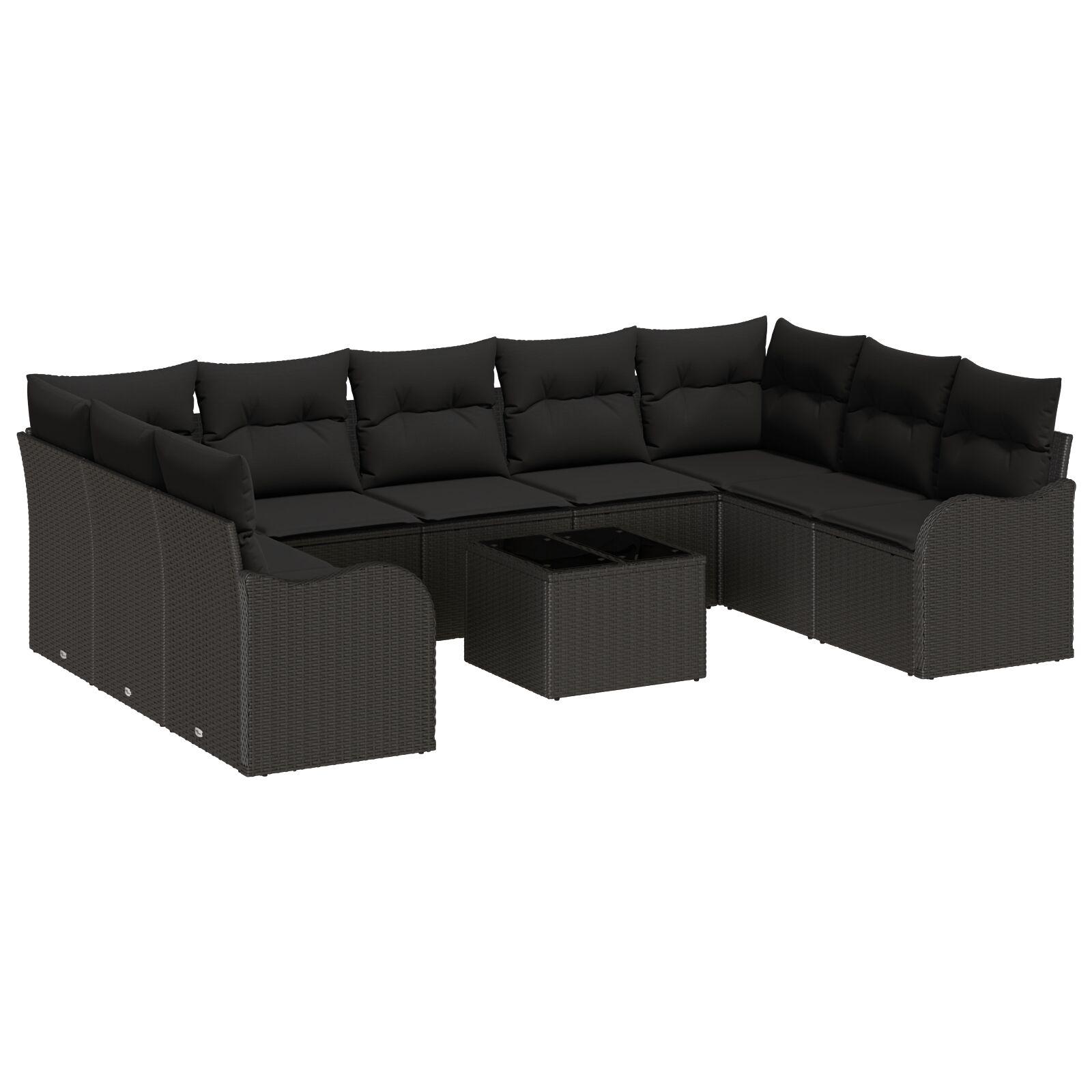 Modulært havesofasæt i sort polyrattan - 10 dele med puder