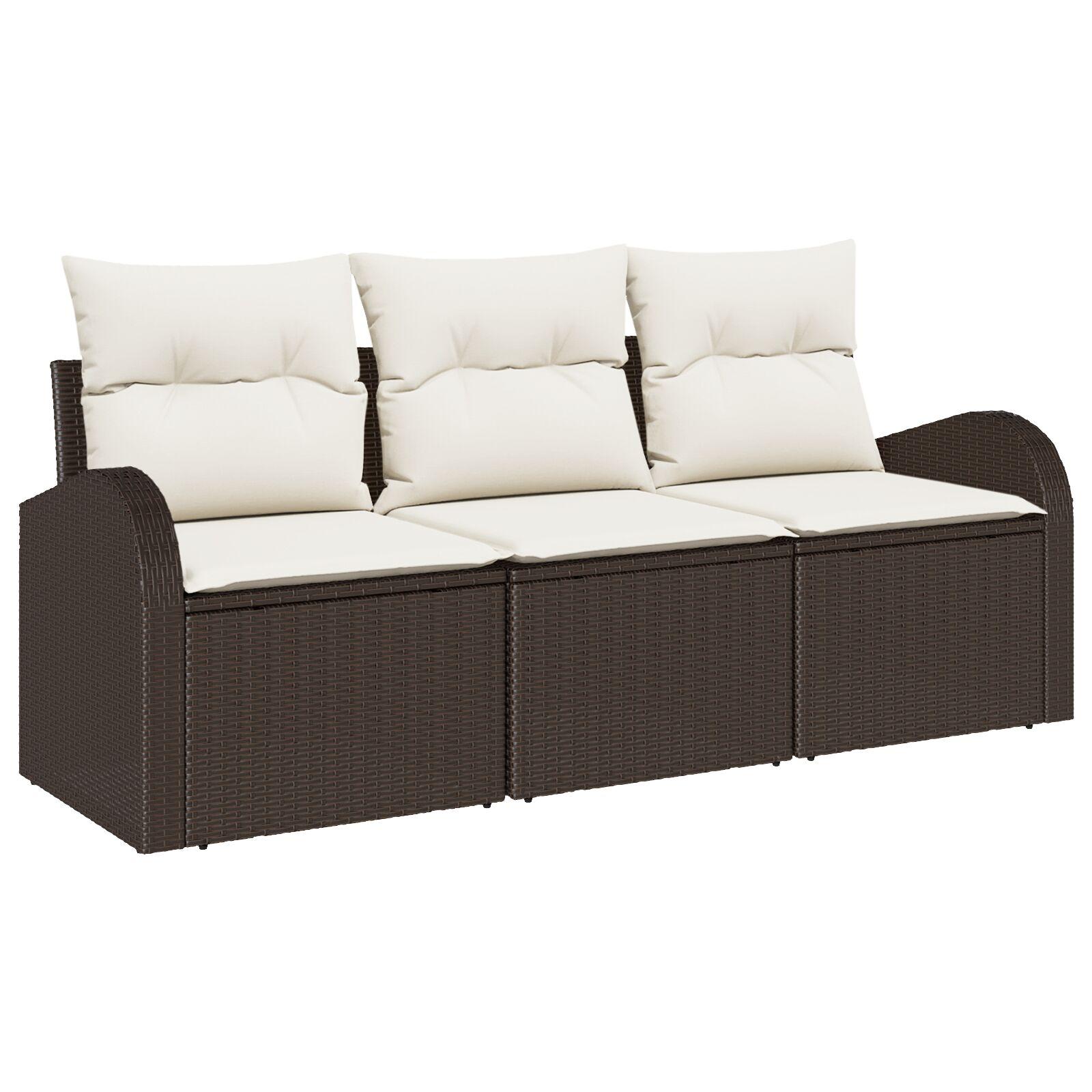 Havesofa Sæt med pude 3 stk Brun og hvid Poly rattan