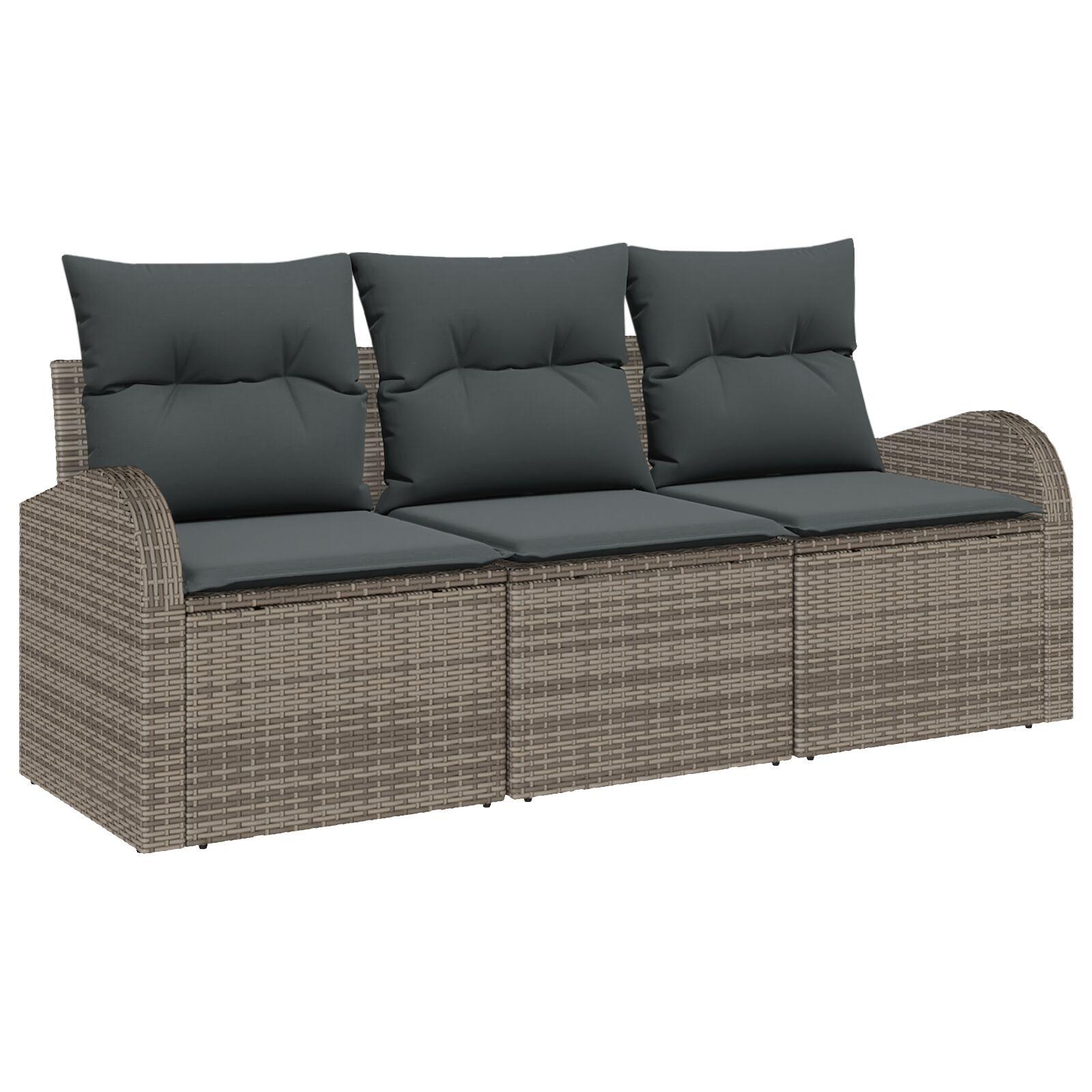 Havesofa Sæt med pude 3 stk Grå Poly rattan